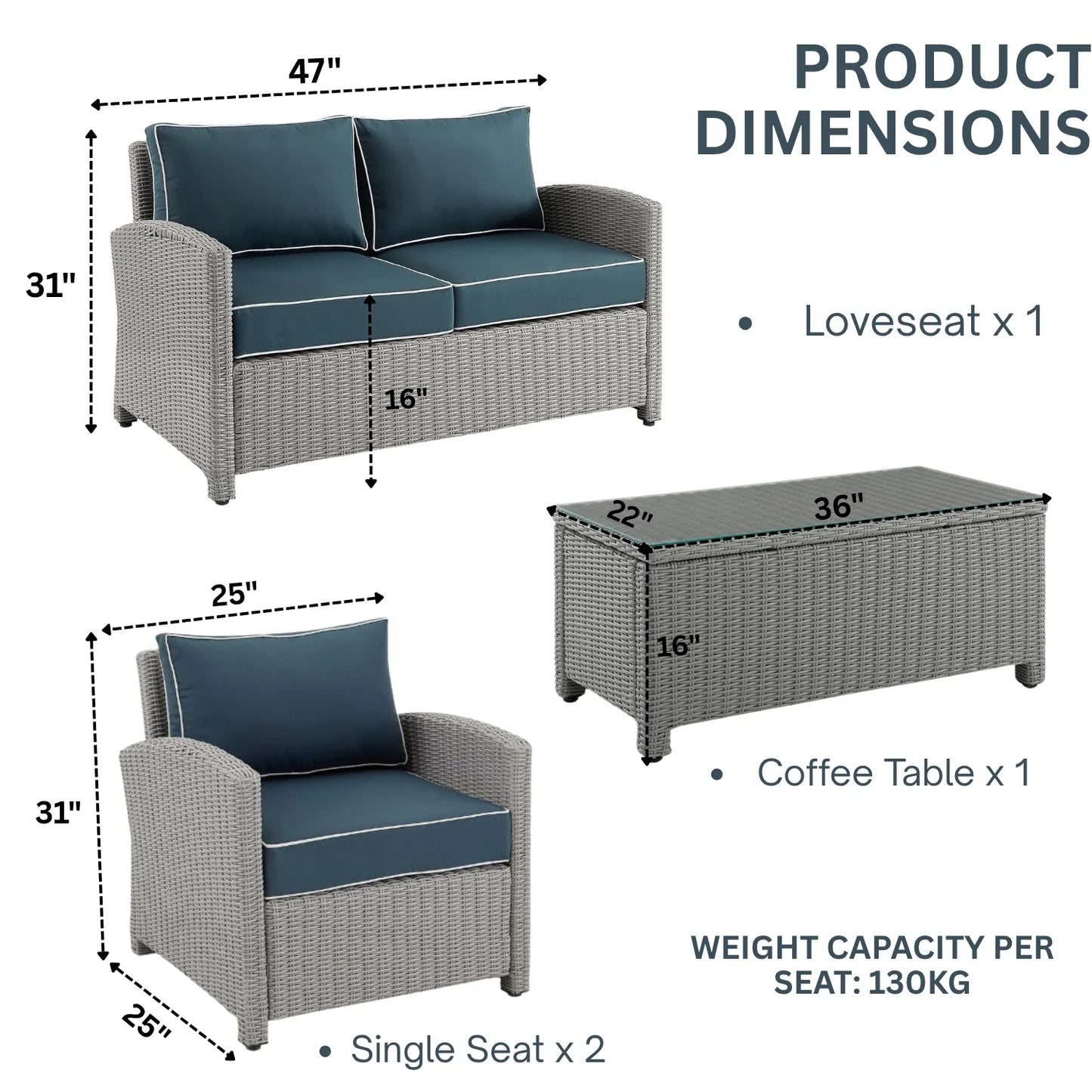 Zoe 4 Pieces Patio Furniture Set, Outdoor Sectional Sofa