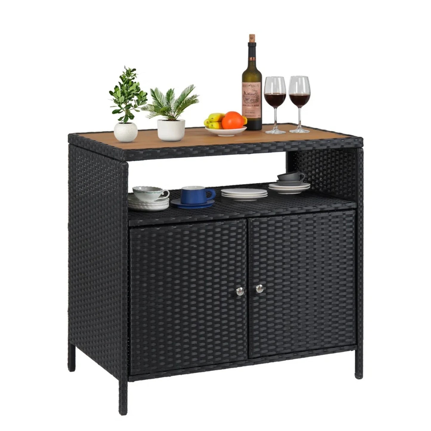 Soledad Outdoor Rattan Wicker Bar Table With Wooden Top