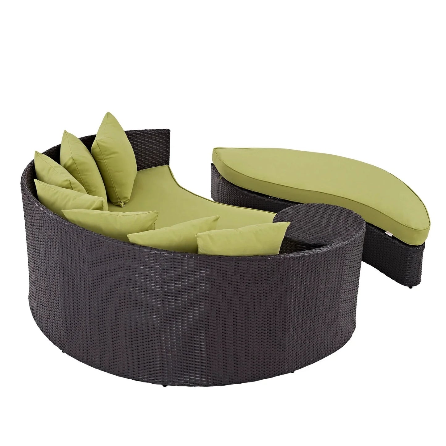 Leonie Outdoor Rattan Wicker Daybed (Dark Brown & Green)