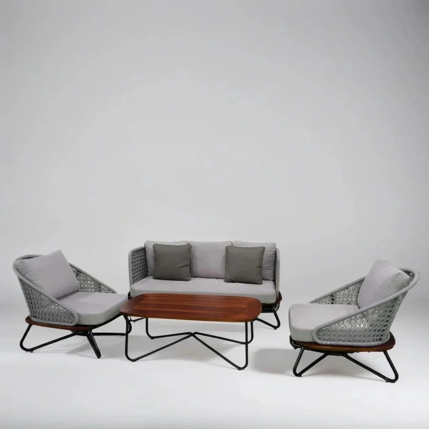 Zina Outdoor Grey Rope 4-Piece Sofa Set With Wooden Top Table