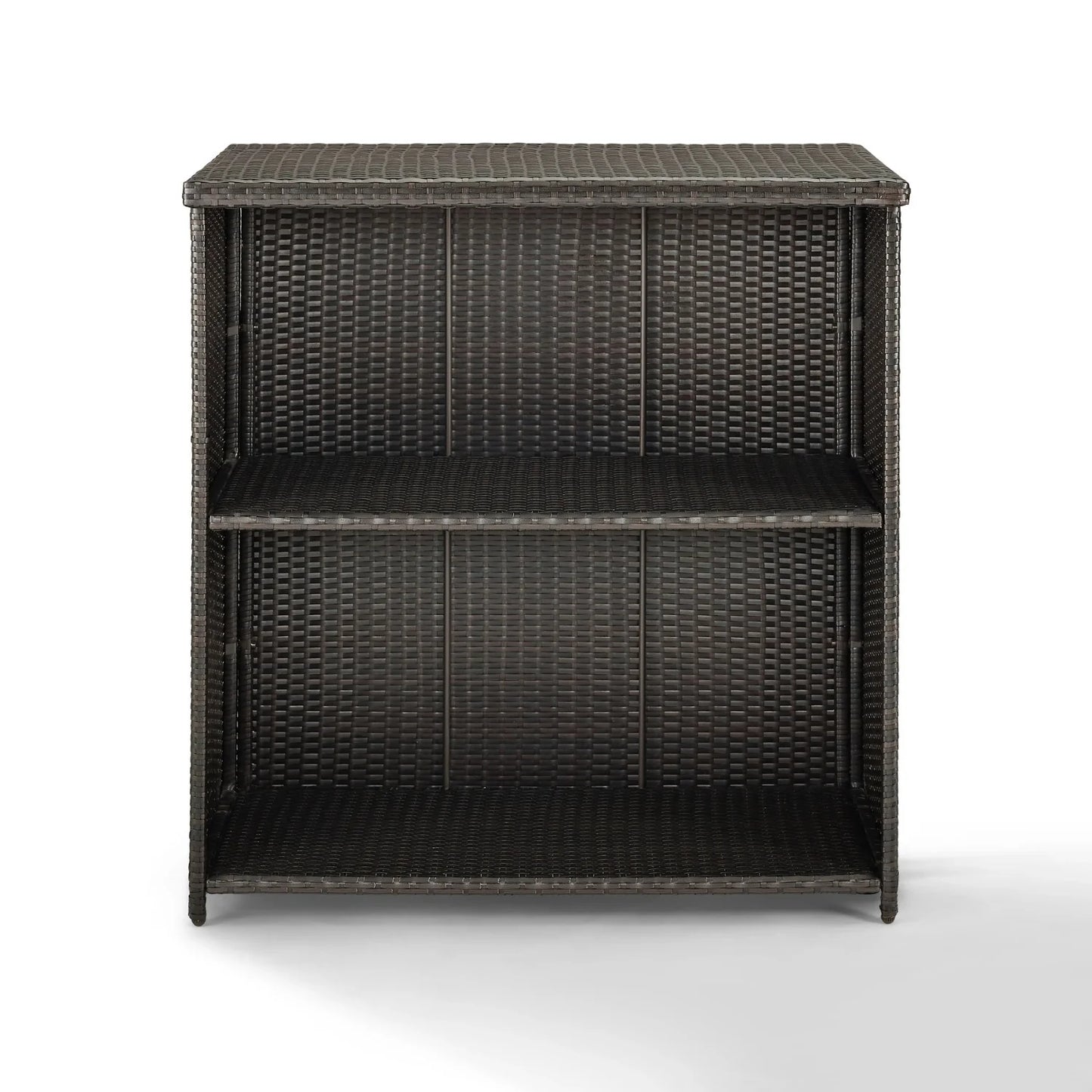 Olalla Outdoor Rattan Wicker Bar Table With Storage Selves