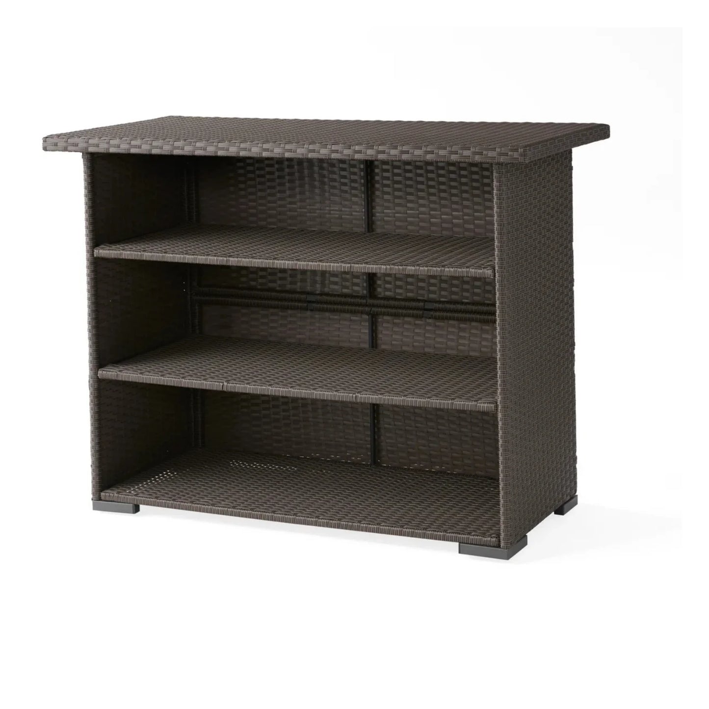Rocio Outdoor Rattan Wicker Bar Table With Storage Selves