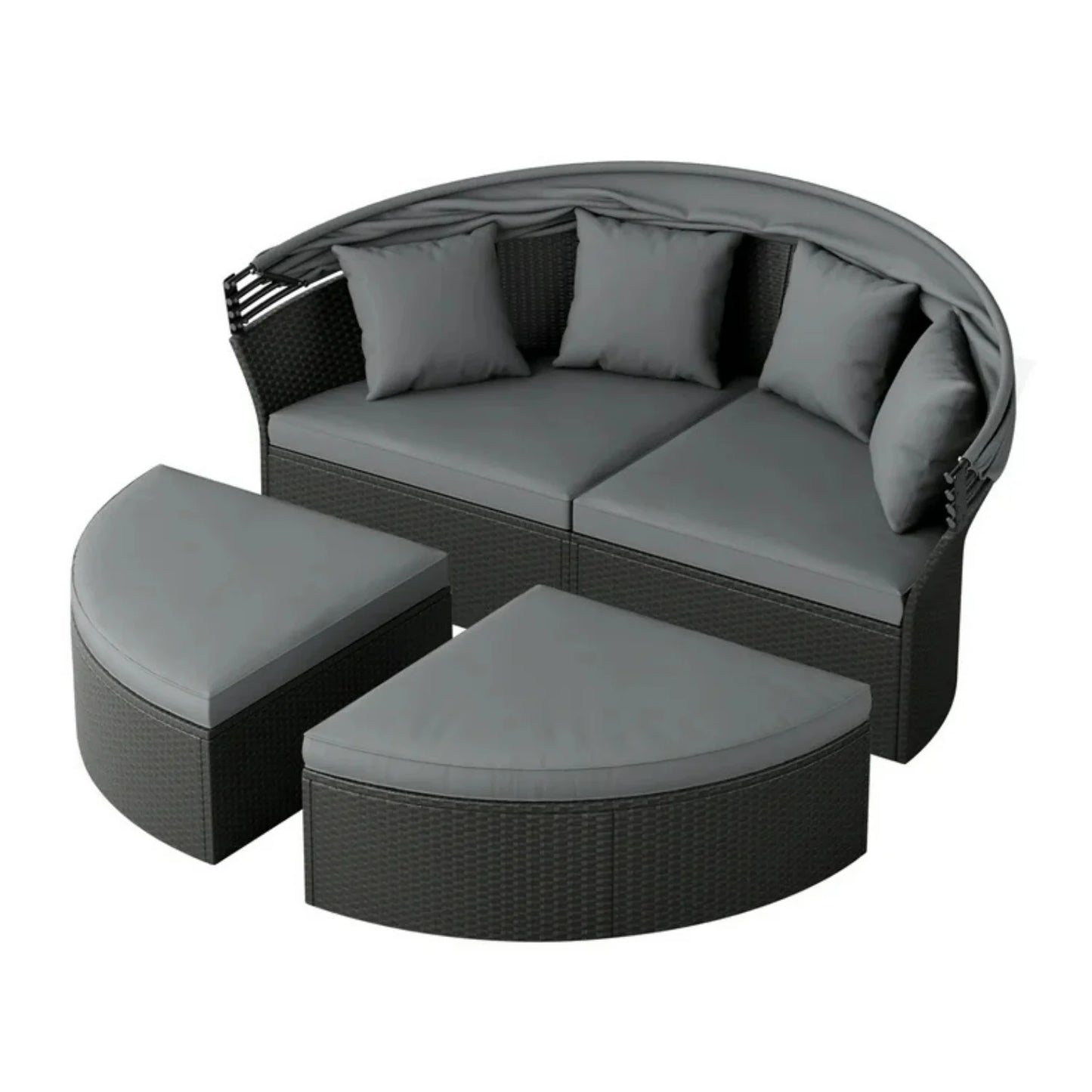 Outdoor Round Canopy Daybed Wicker Patio Furniture Set with Cushions