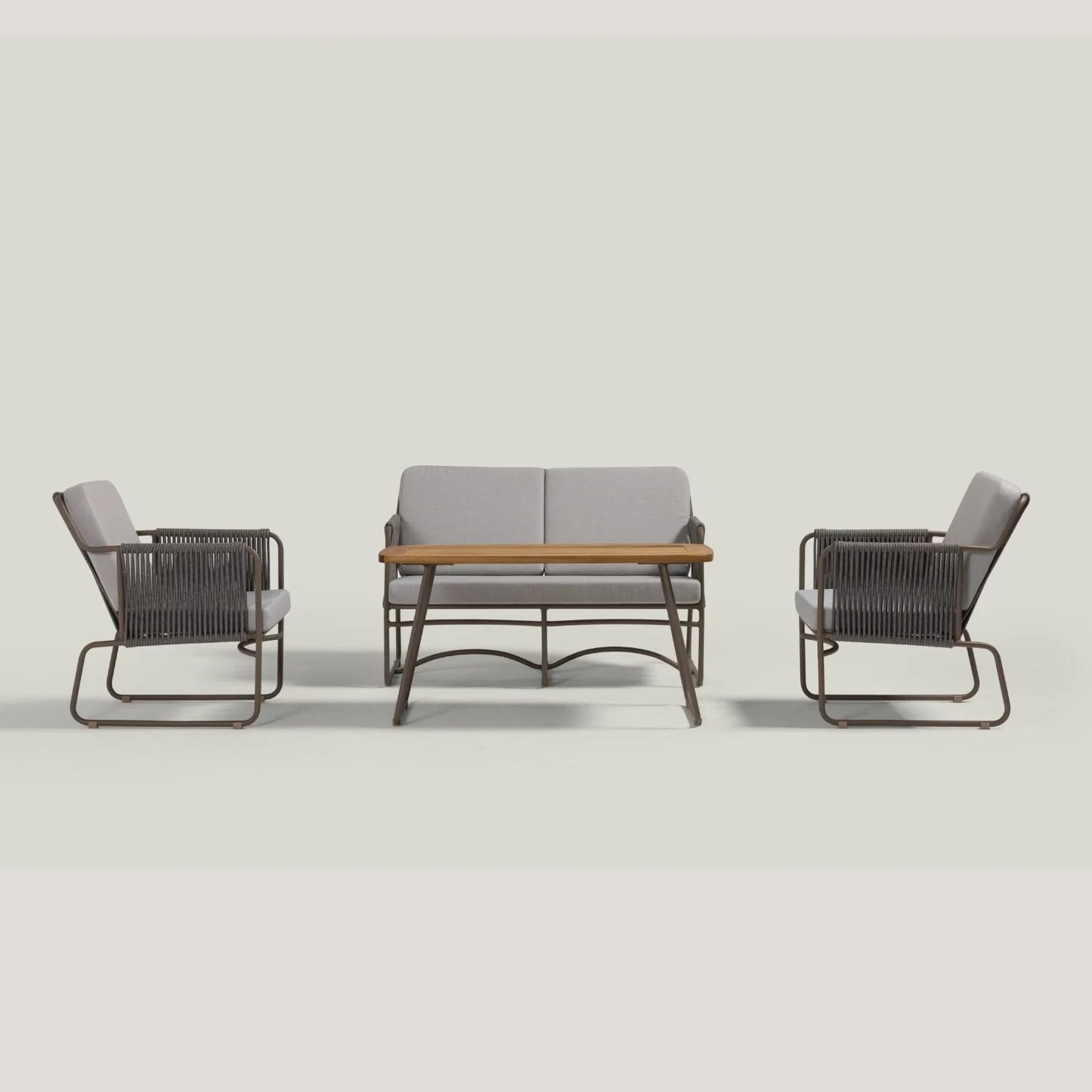 Isabeau Outdoor Rope Loveseat Sofa Set With Wooden Top Table