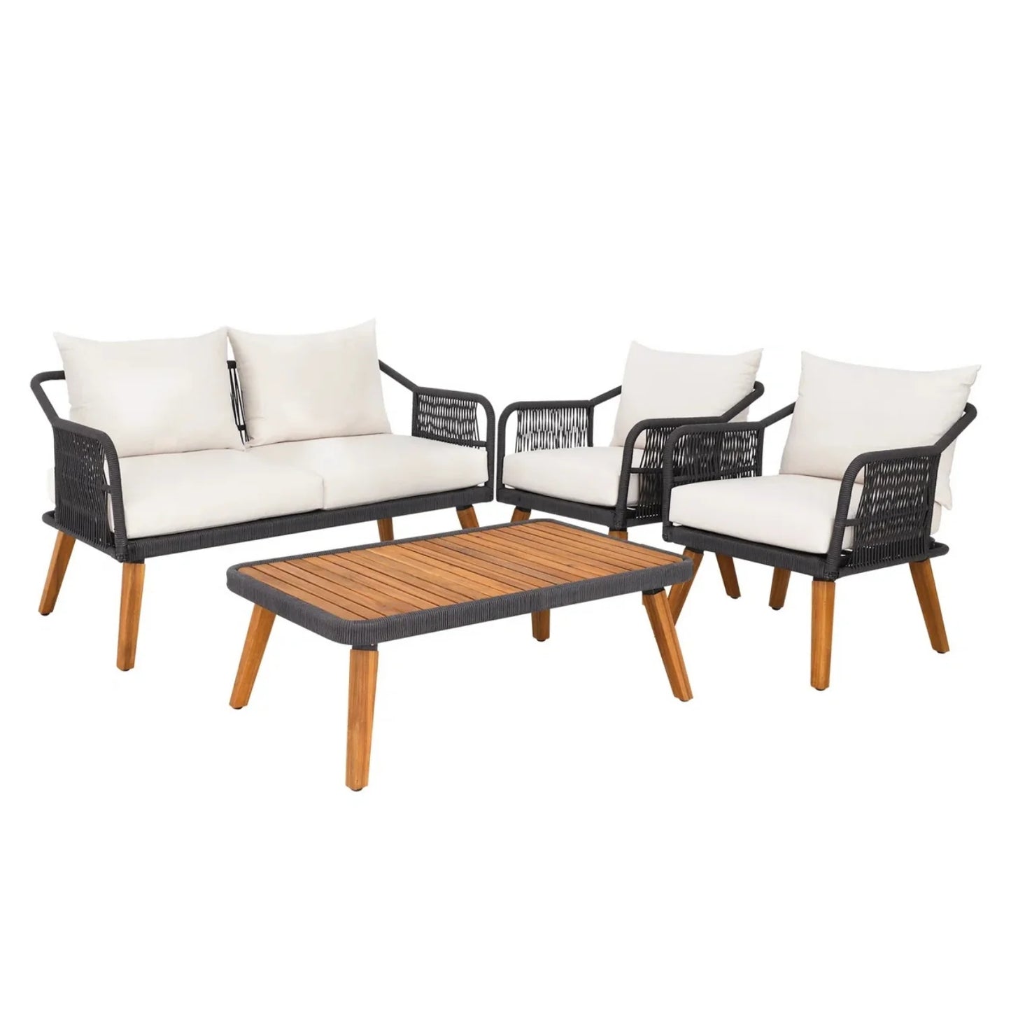 Adriana 4-Piece Outdoor Rope Patio Furniture Set with Wood-Top Table