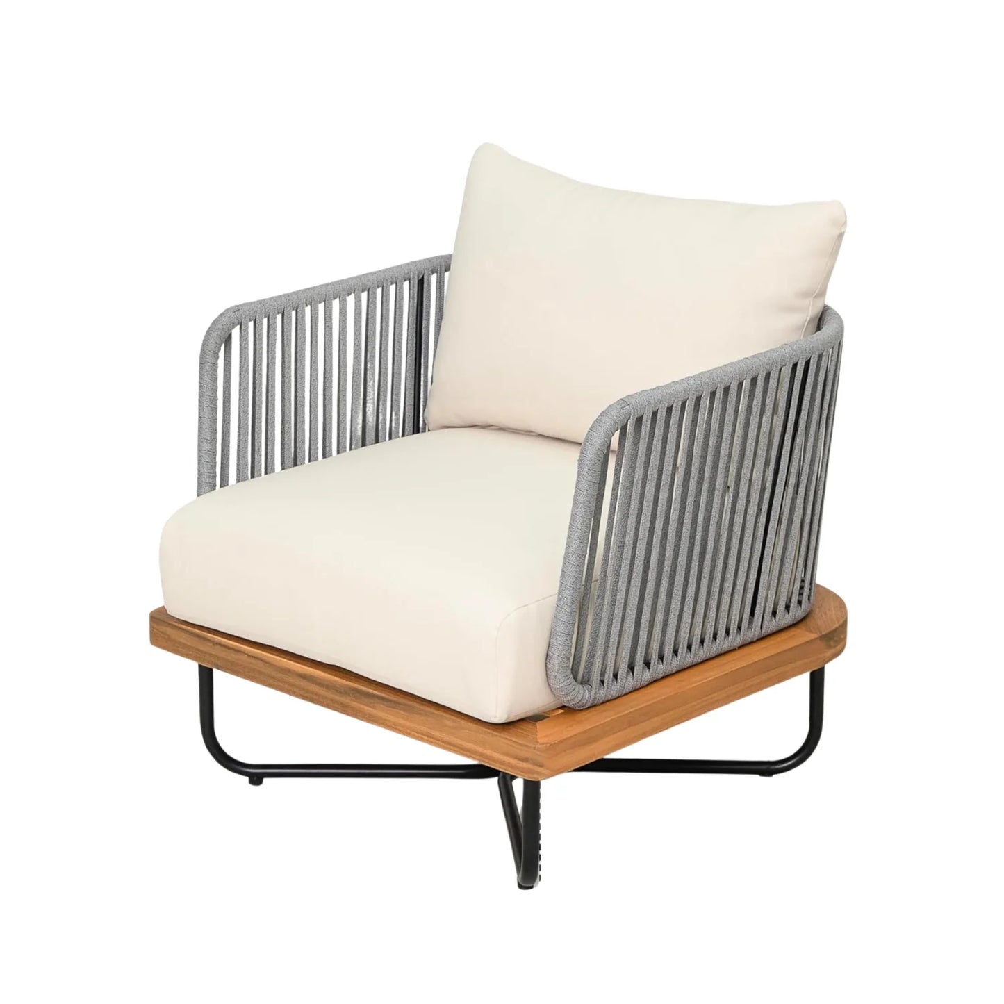 Vibhuti Outdoor 4-Piece Rope Woven Conversation Sofa Set with Wooden Top Table