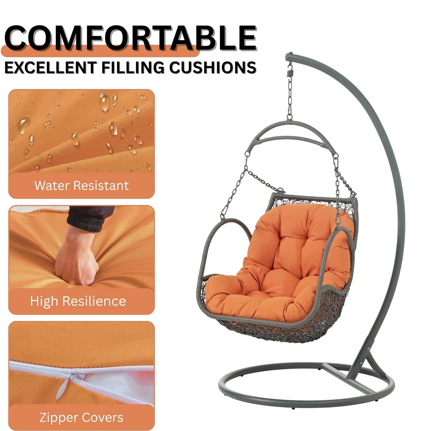Folake Outdoor Rattan Wicker Hanging Swing Chair with Cushion