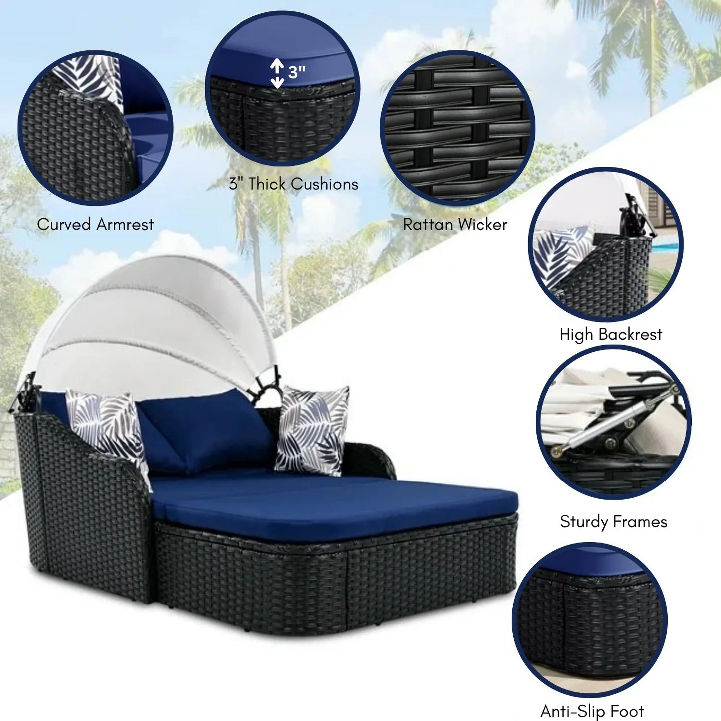 Vilde Outdoor Rattan Wicker Double Seater Canopy Daybed