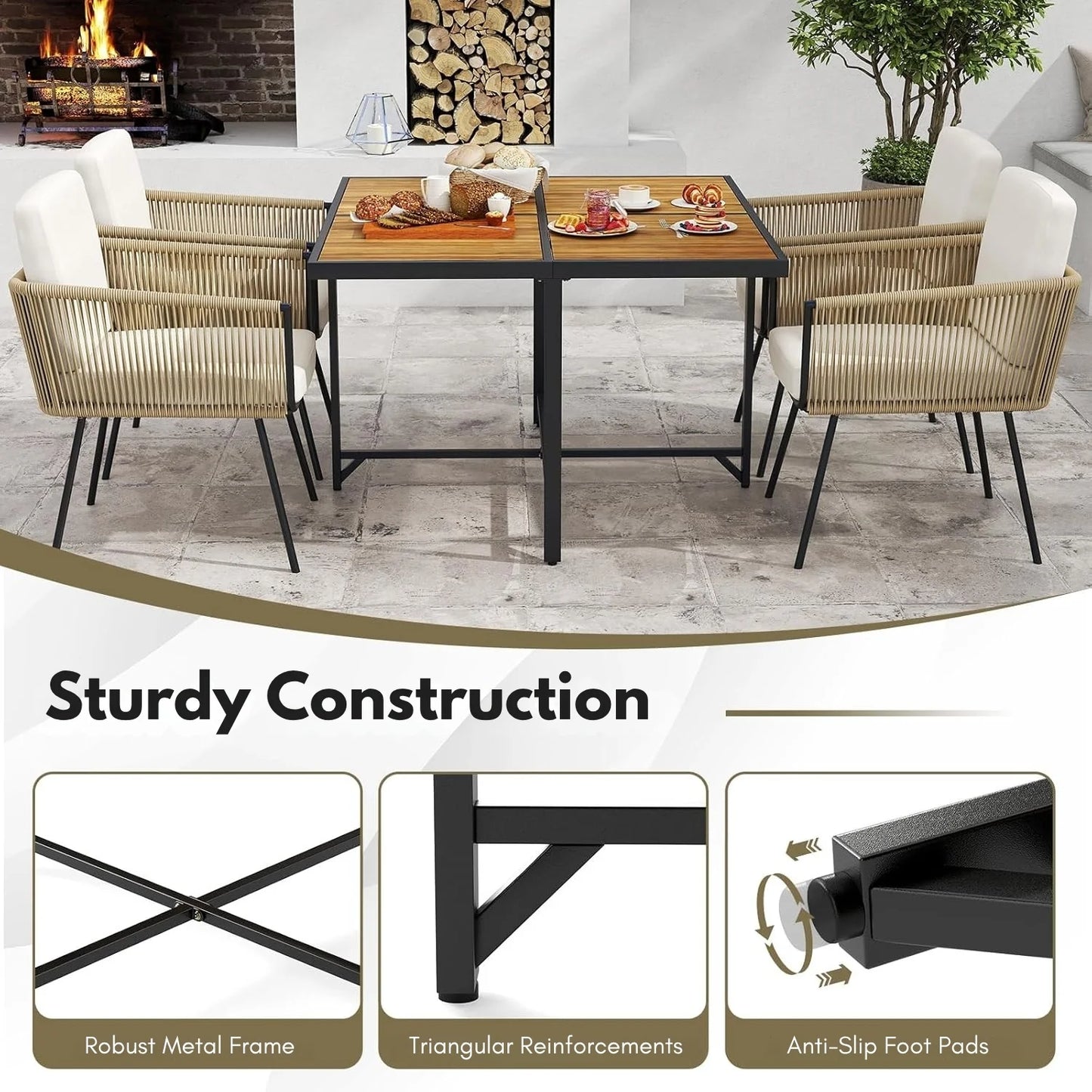 Yun 5-Piece Outdoor Patio Dining Set with Square Wood Tabletop