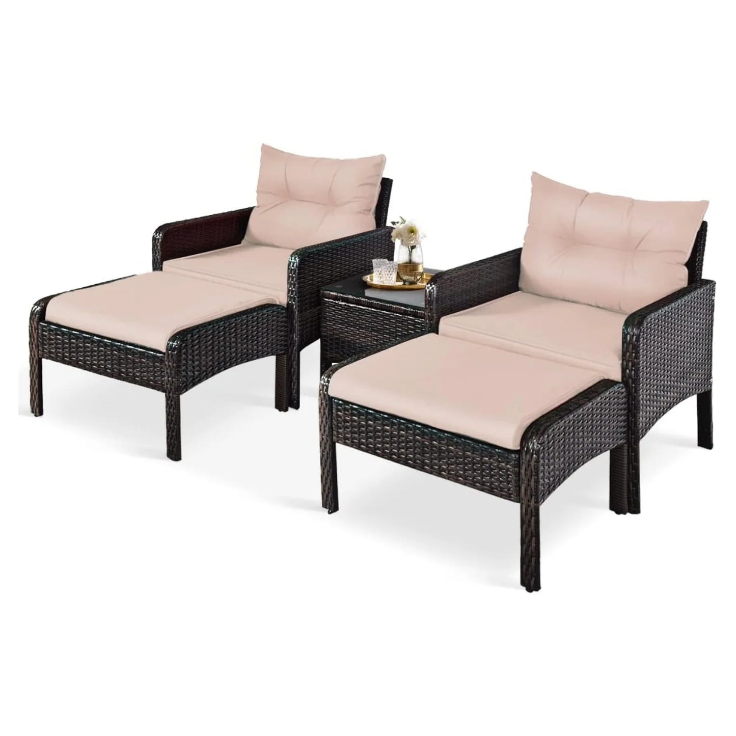 Thalia Outdoor Wicker 5-Piece Patio Sofa Set