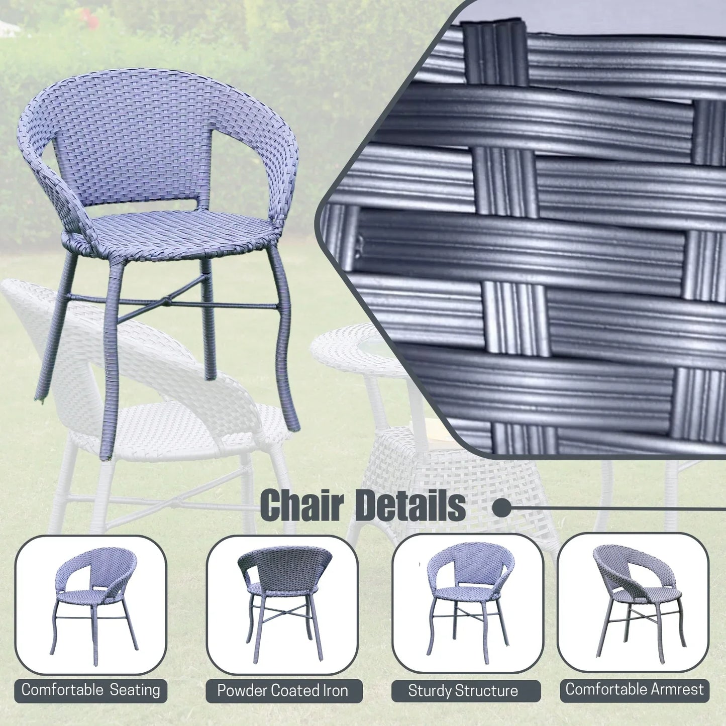 Soraya 3-Piece Outdoor Rattan Wicker Patio Bistro Set