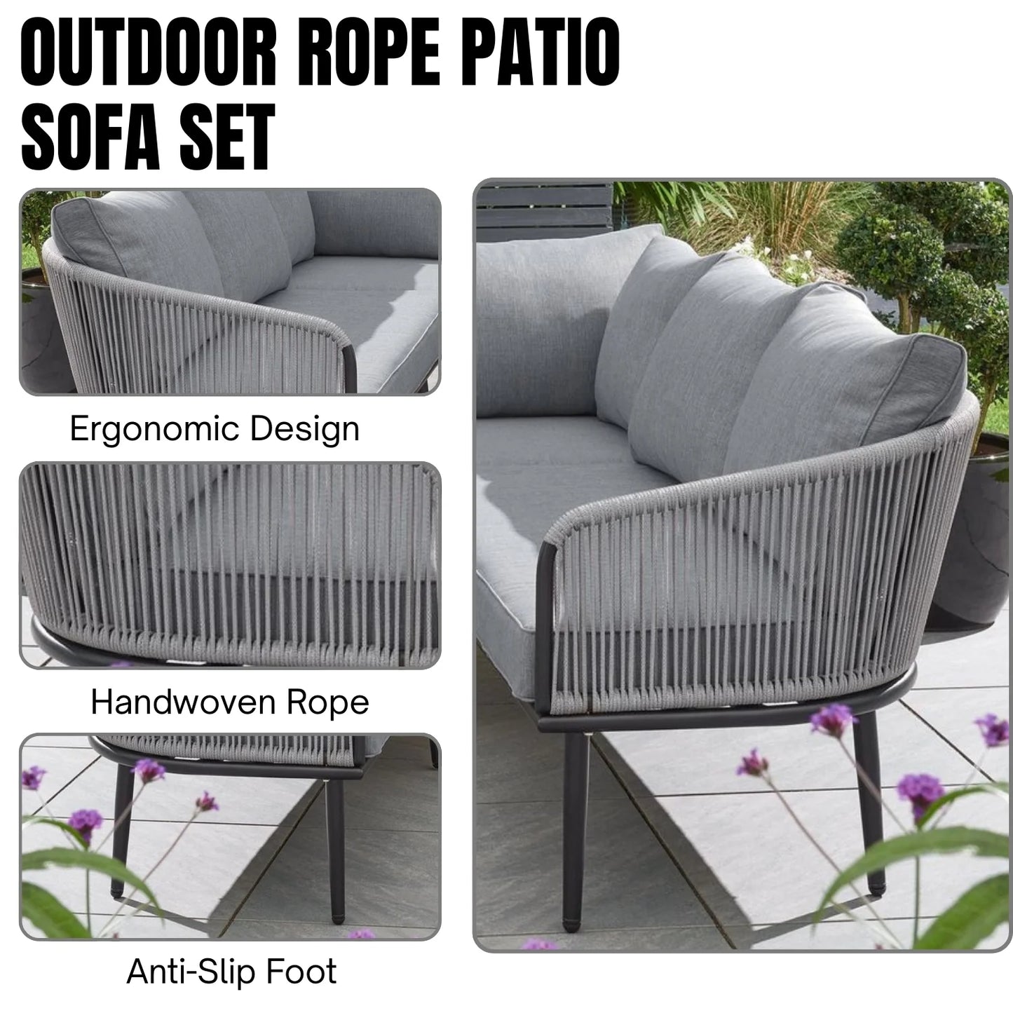 Fozia Outdoor Rope L-Shaped Conversation Sofa Set