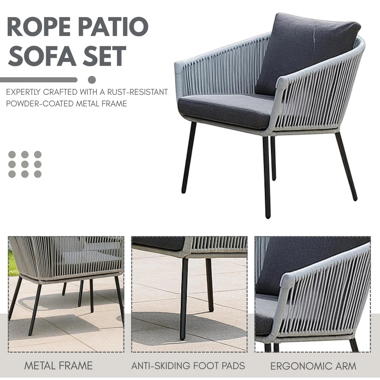 Juhi Outdoor 4 Seater Rope Conversation Sofa Set
