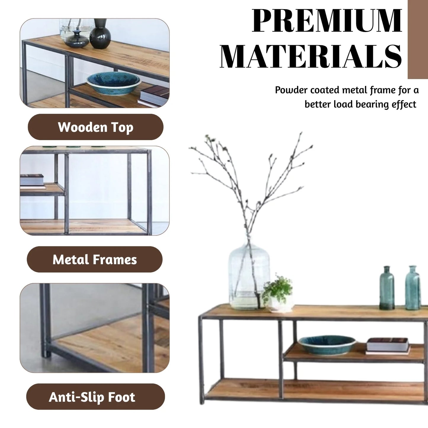 Sheesham Wood Top Open Media Console Table