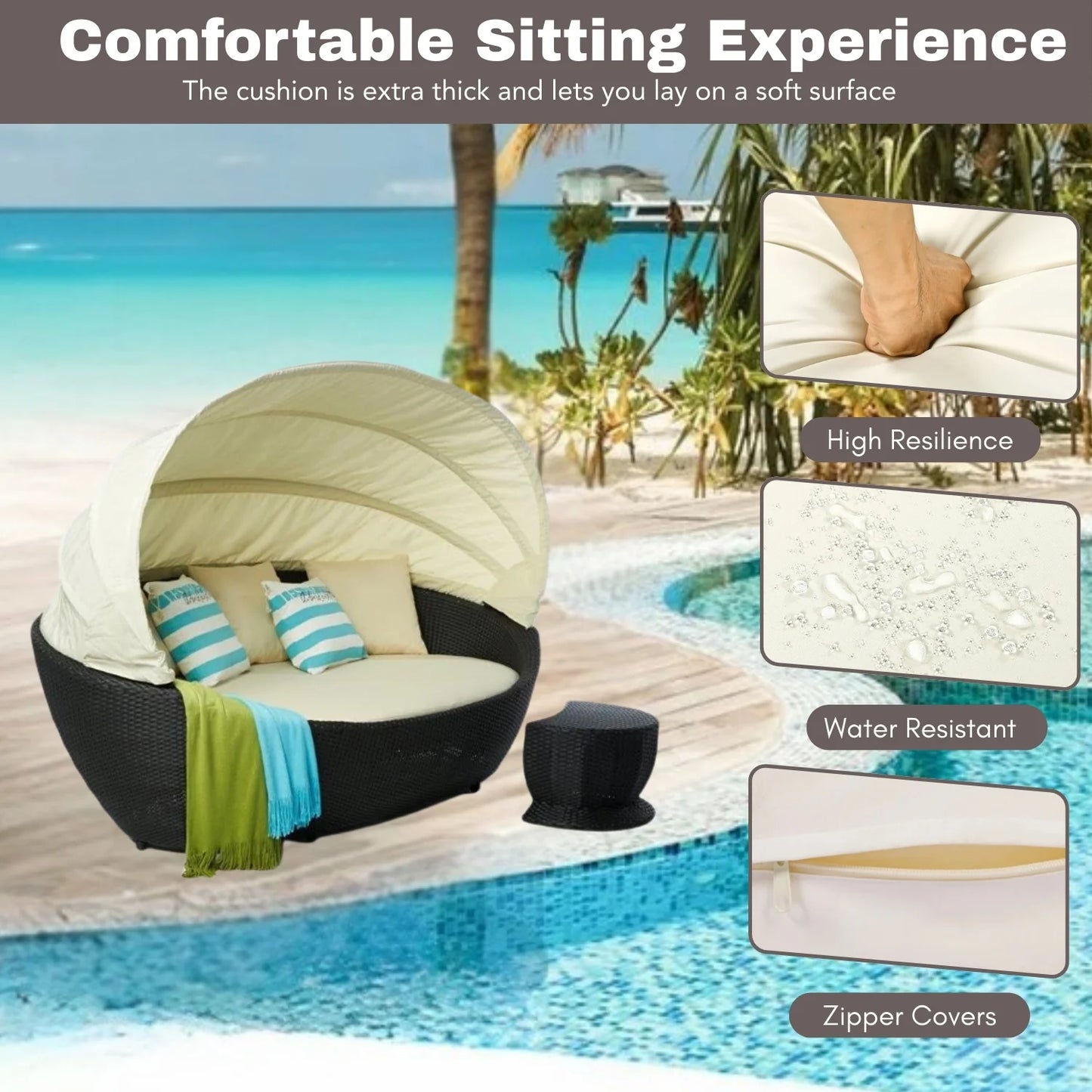 Fadwa Outdoor All-Weather Wicker Patio Daybed with Retractable Canopy