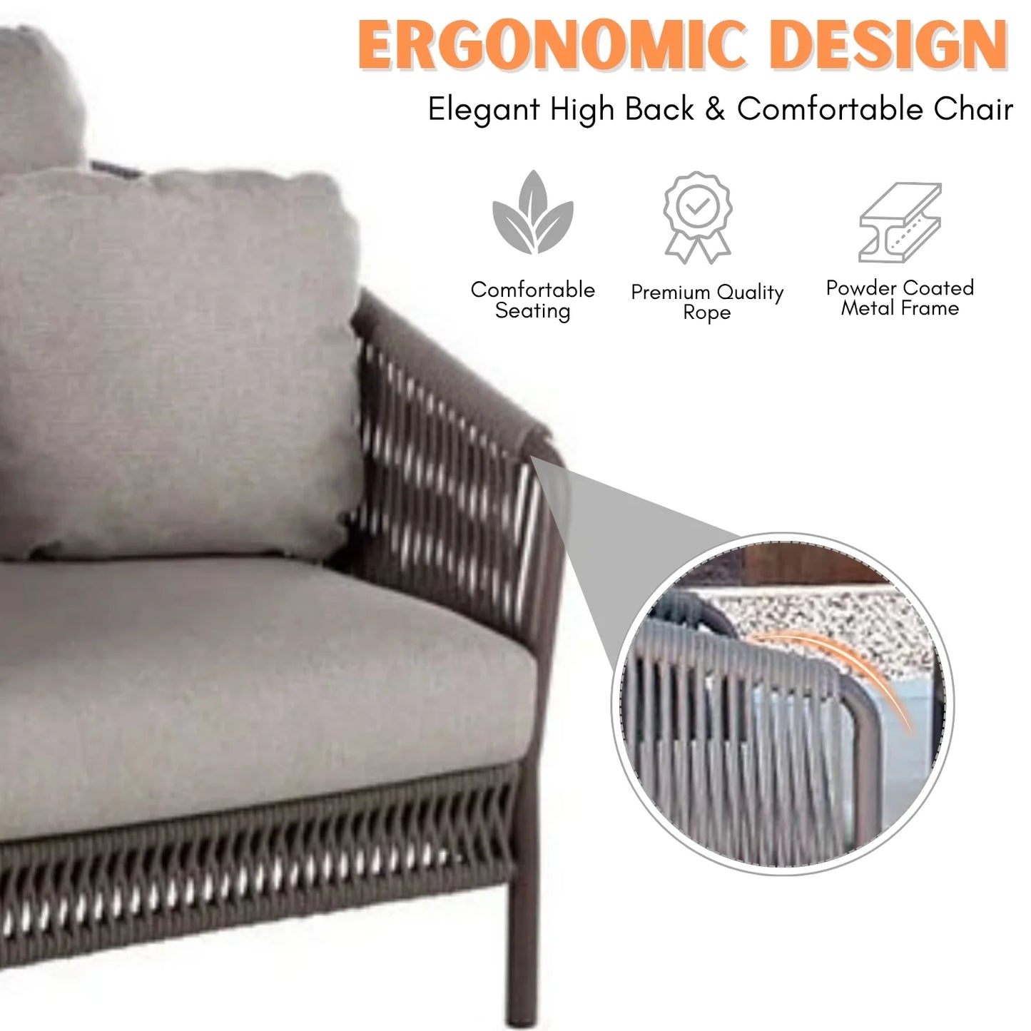 Krisha Outdoor 5 Seater Rope Patio Sofa Set with Center Table and Side Table
