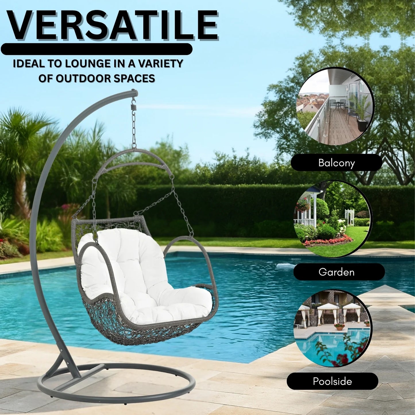 Jumoke Outdoor Rattan Wicker Hanging Swing Chair with Cushion