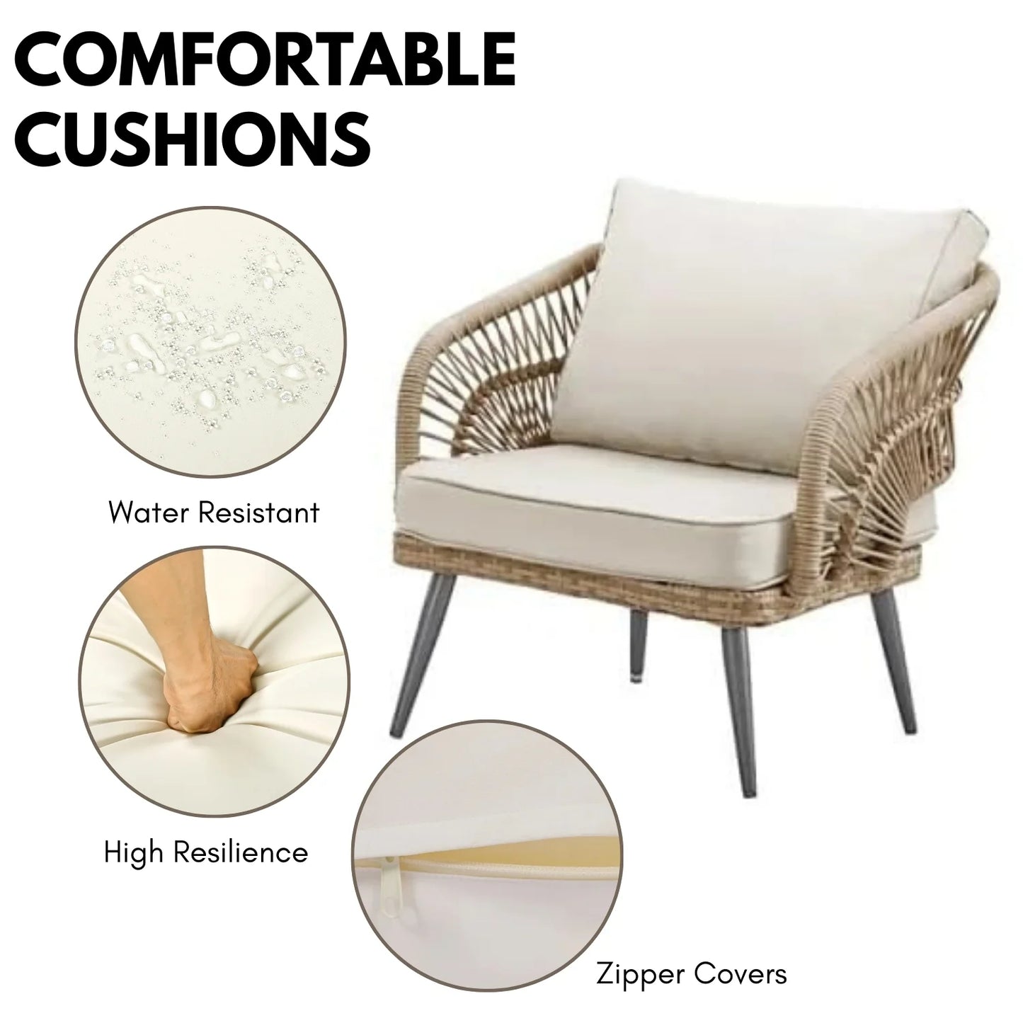 Juno Outdoor Rope Conversation Patio Sofa Set (Beige/Cream)