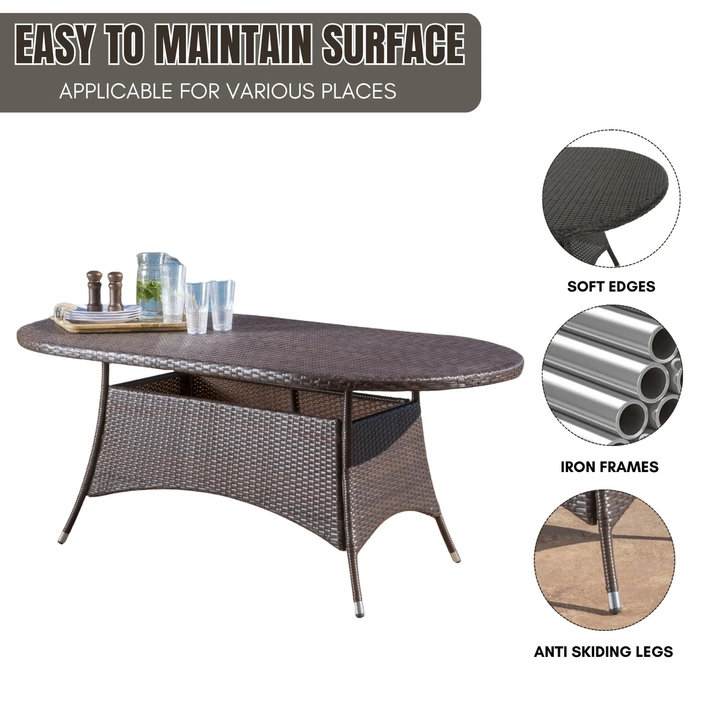 Chitra Outdoor All-Weather Rattan Wicker Round Coffee Table (Dark Brown)