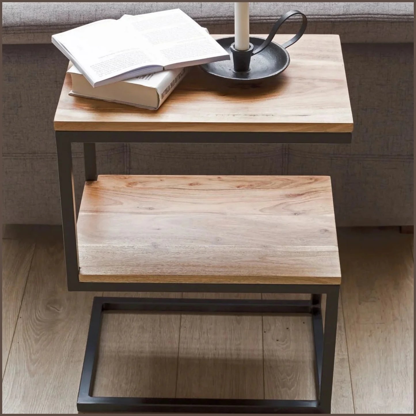 Solid Sheesham Wood S-Shape Bedside Corner Side Table