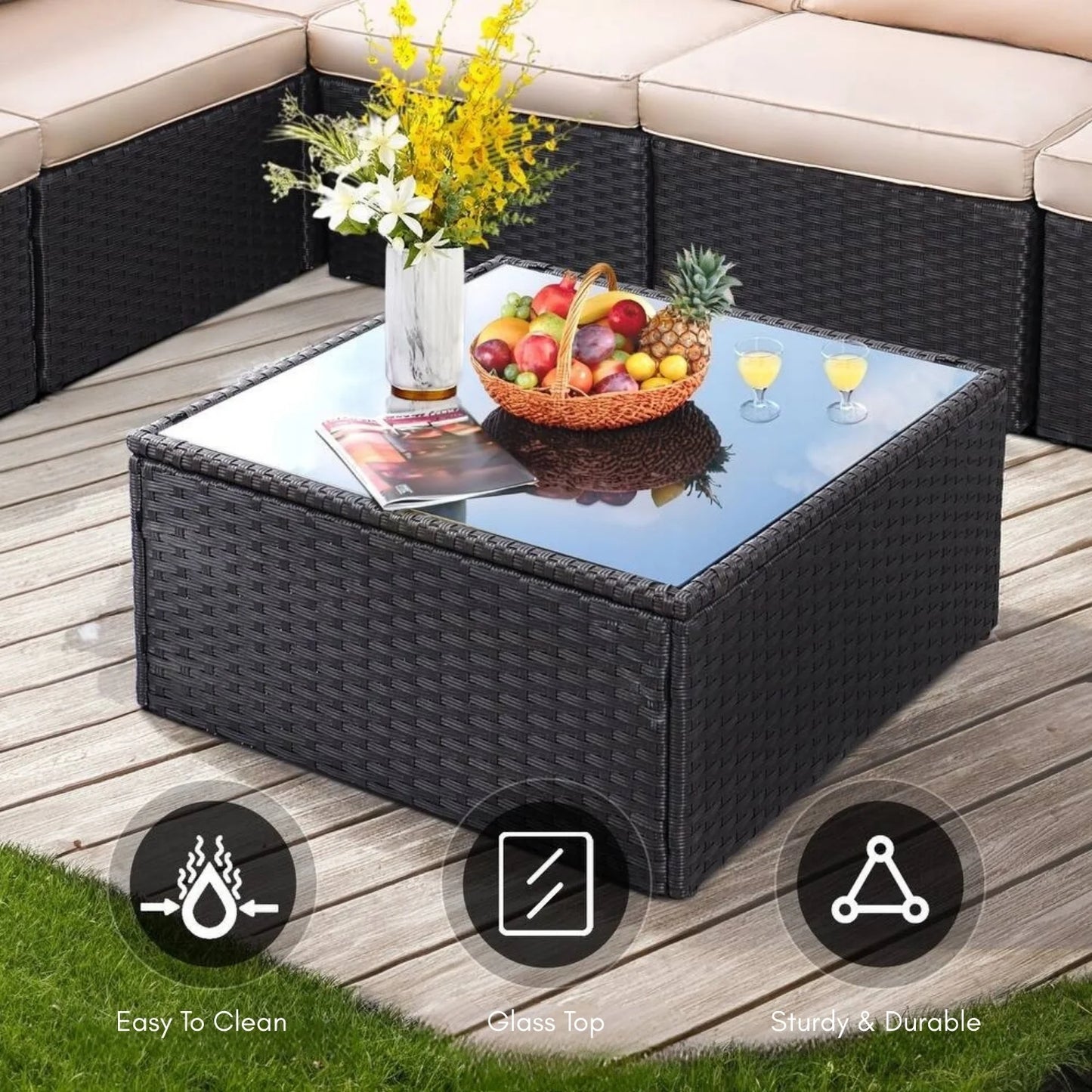 Odessa 6-Seater Outdoor Garden Conversation Sofa Set (Dark Brown & Cream)