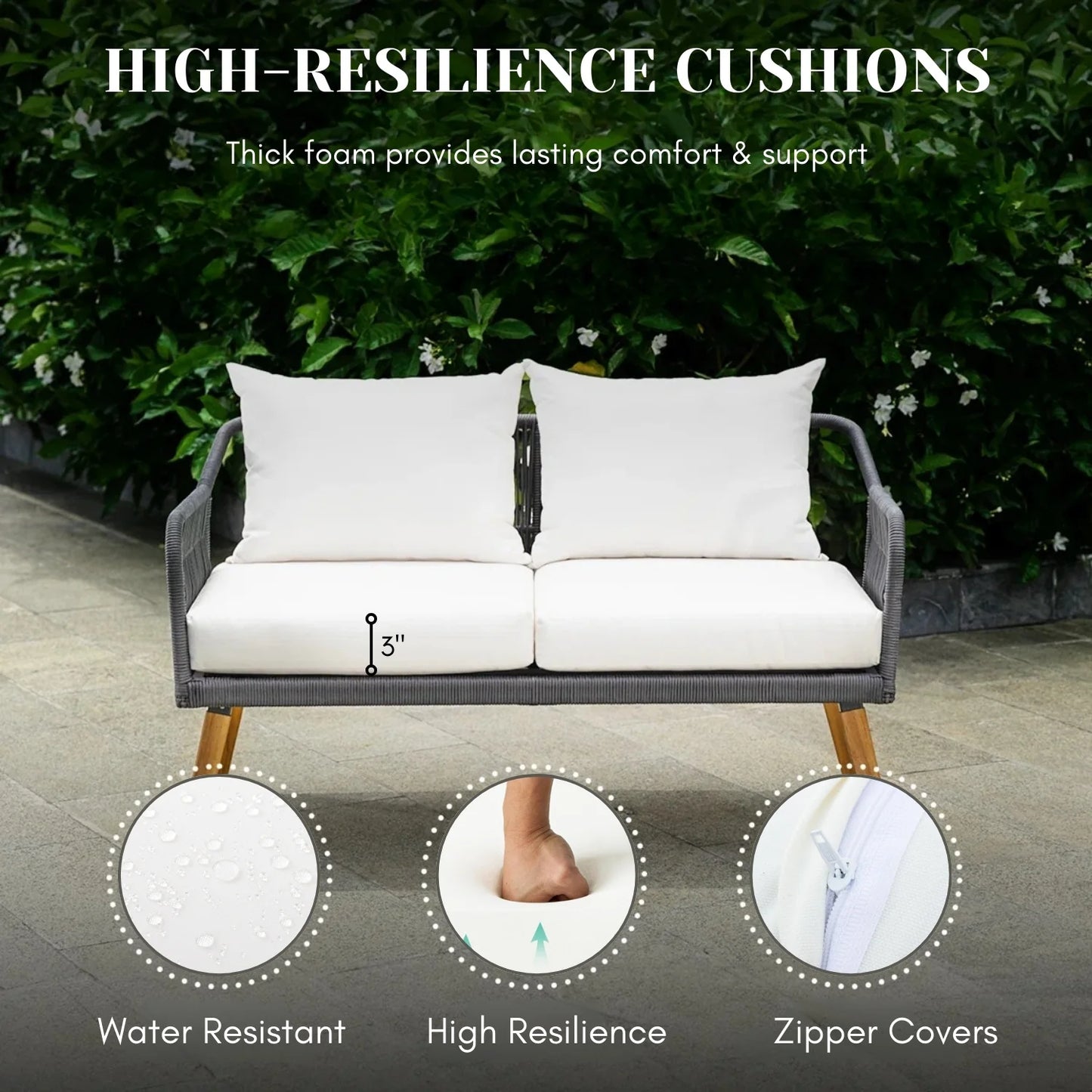 Adriana 4-Piece Outdoor Rope Patio Furniture Set with Wood-Top Table