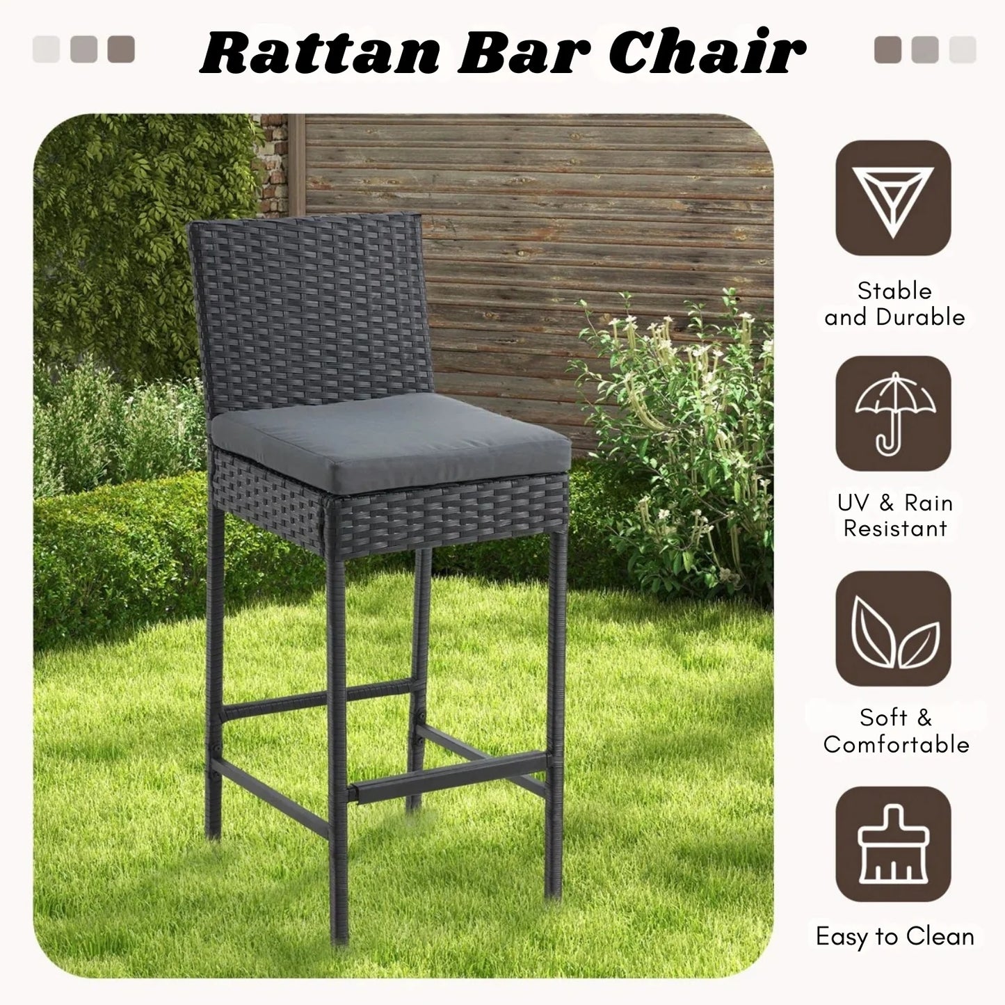 Thekla Outdoor Rattan Wicker Bar Chairs Set of 2