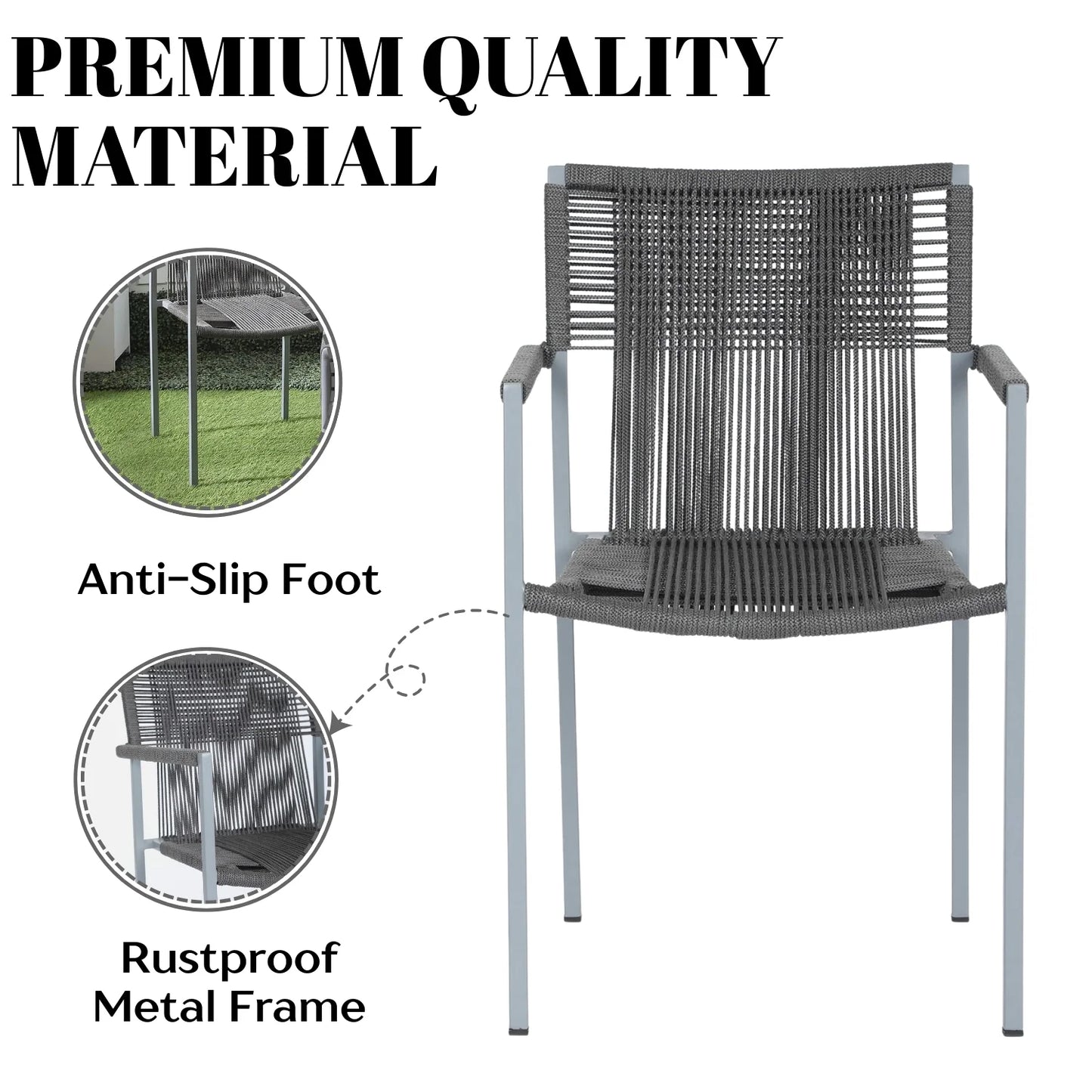 Jovie Outdoor Rope 3-Piece Patio Set (Grey)