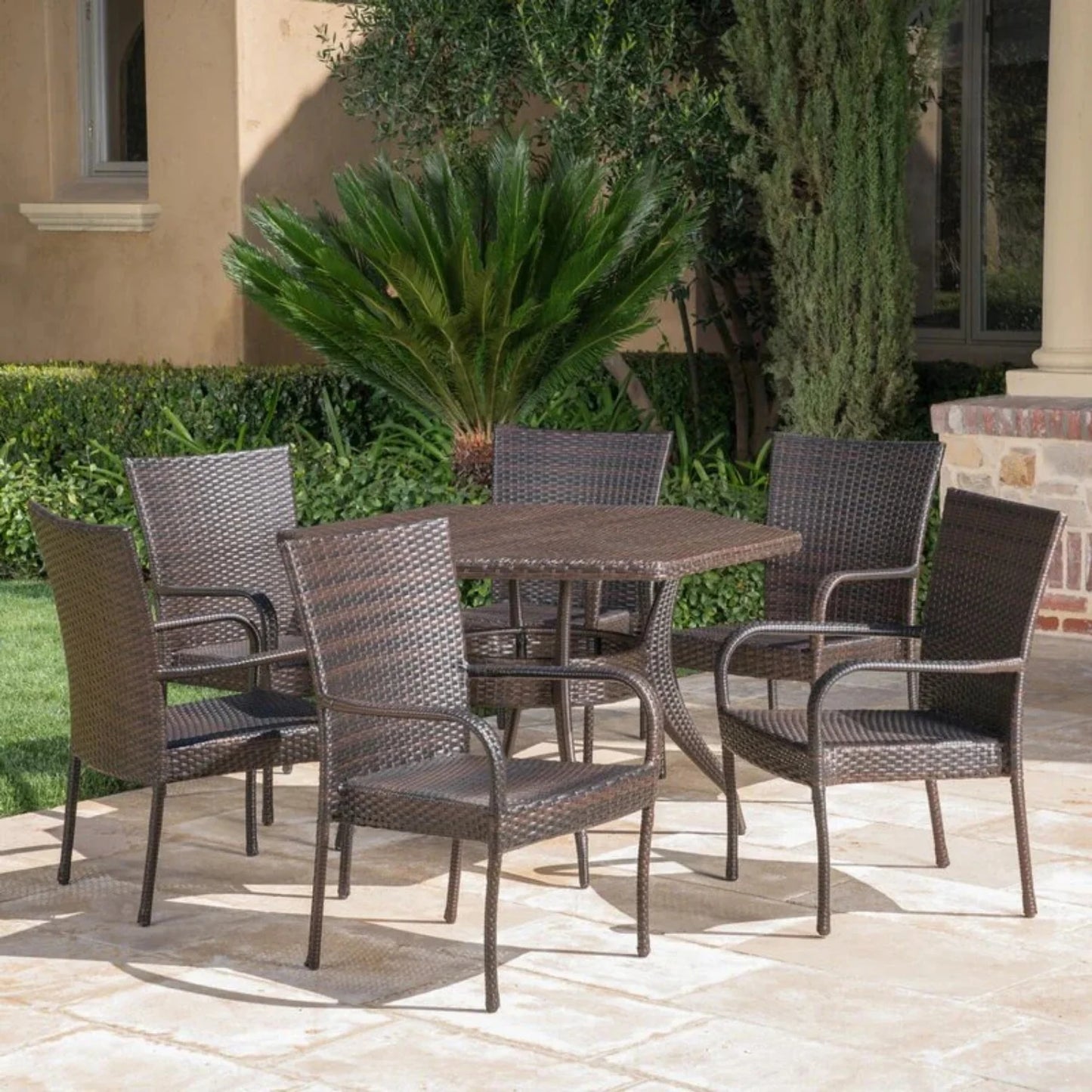Kalila Outdoor All-Weather Resistant Rattan Wicker 7-Piece Dining Set