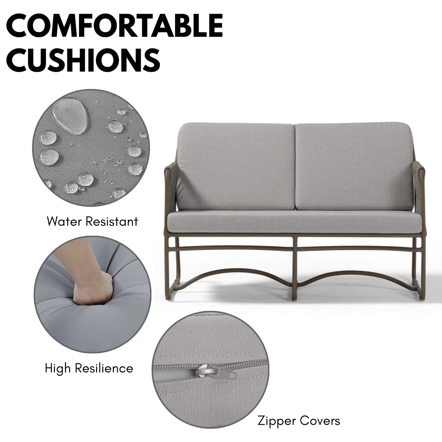 Isabeau Outdoor Rope Loveseat Sofa Set With Wooden Top Table