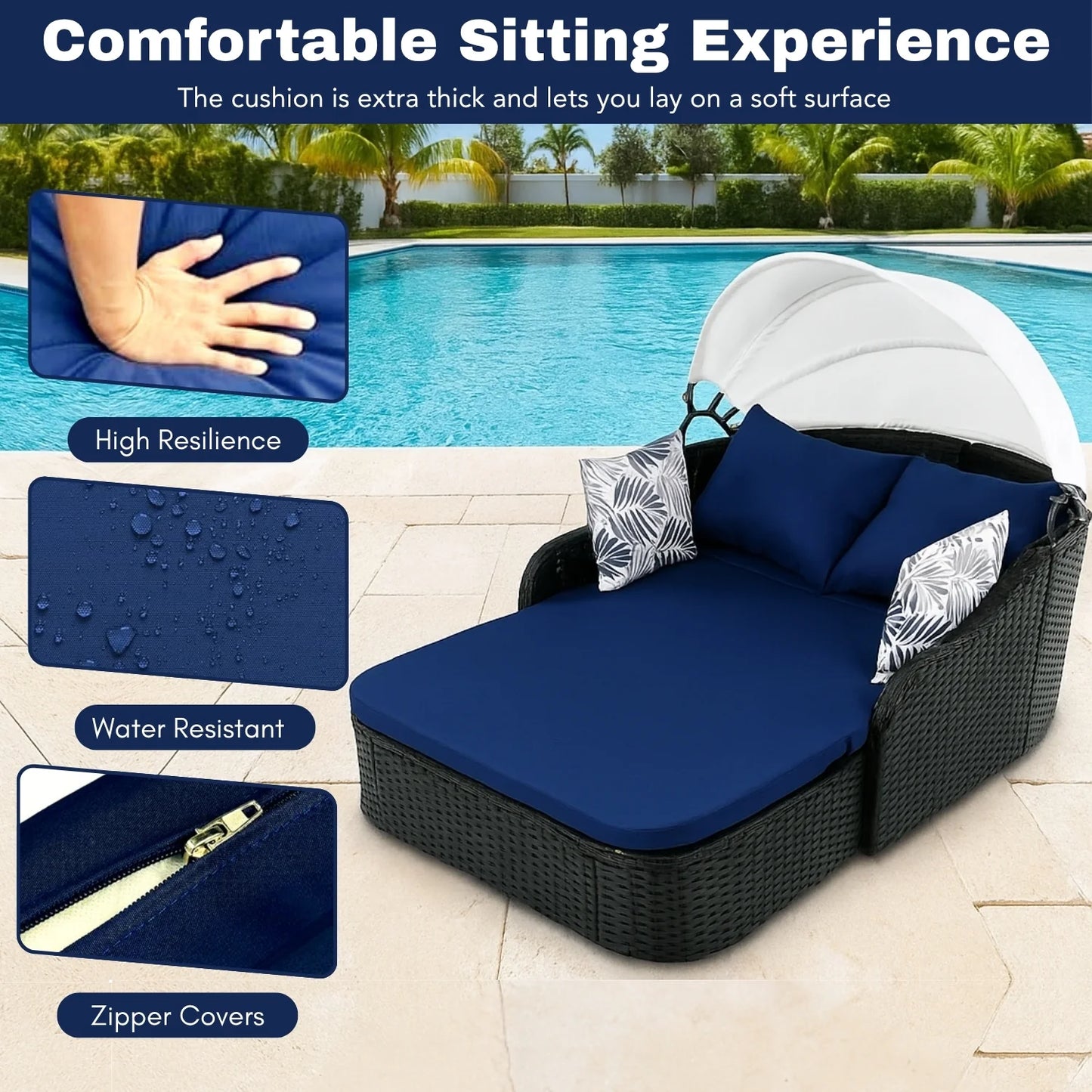 Vilde Outdoor Rattan Wicker Double Seater Canopy Daybed