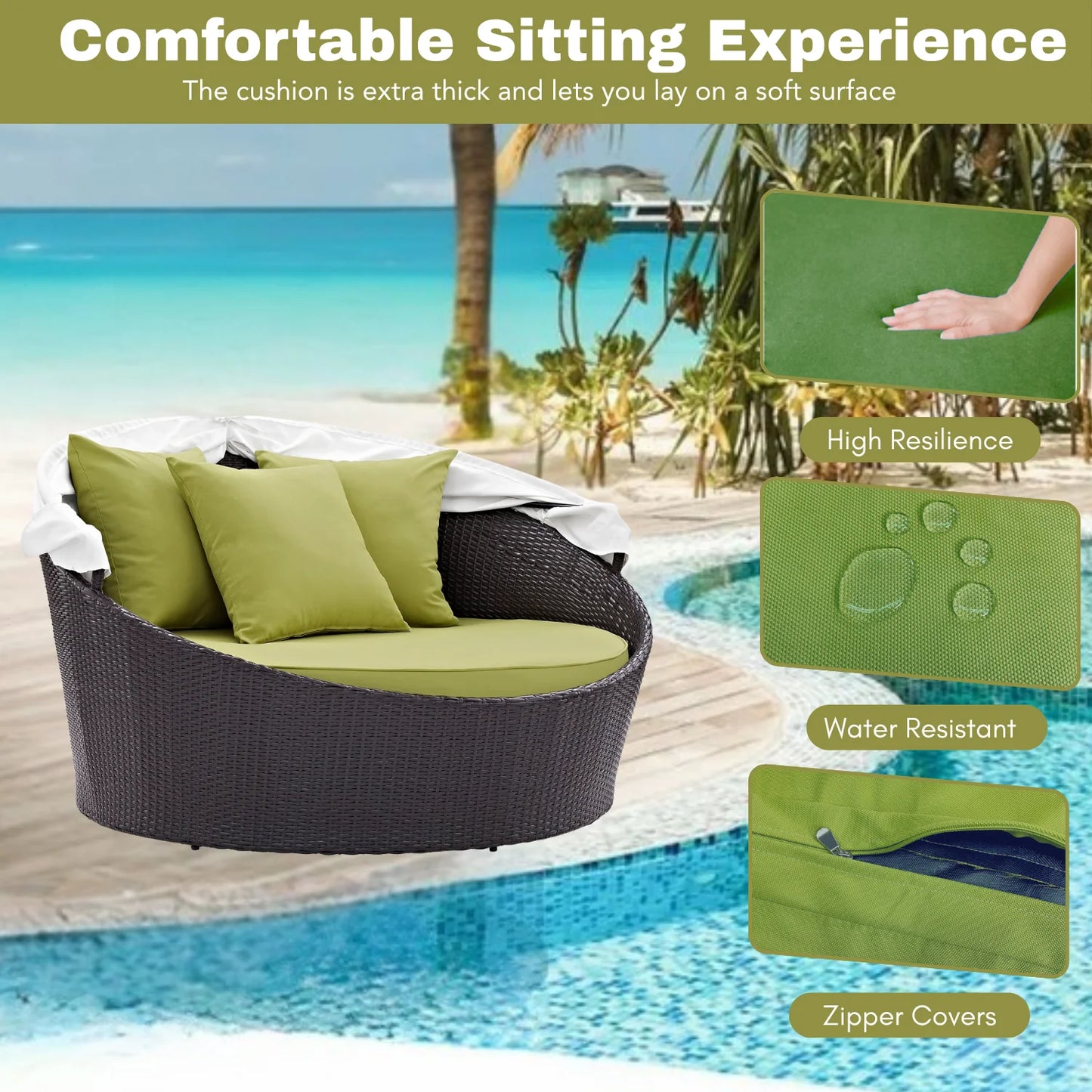 Titilayo Outdoor Rattan Wicker Patio Daybed with Retractable Canopy