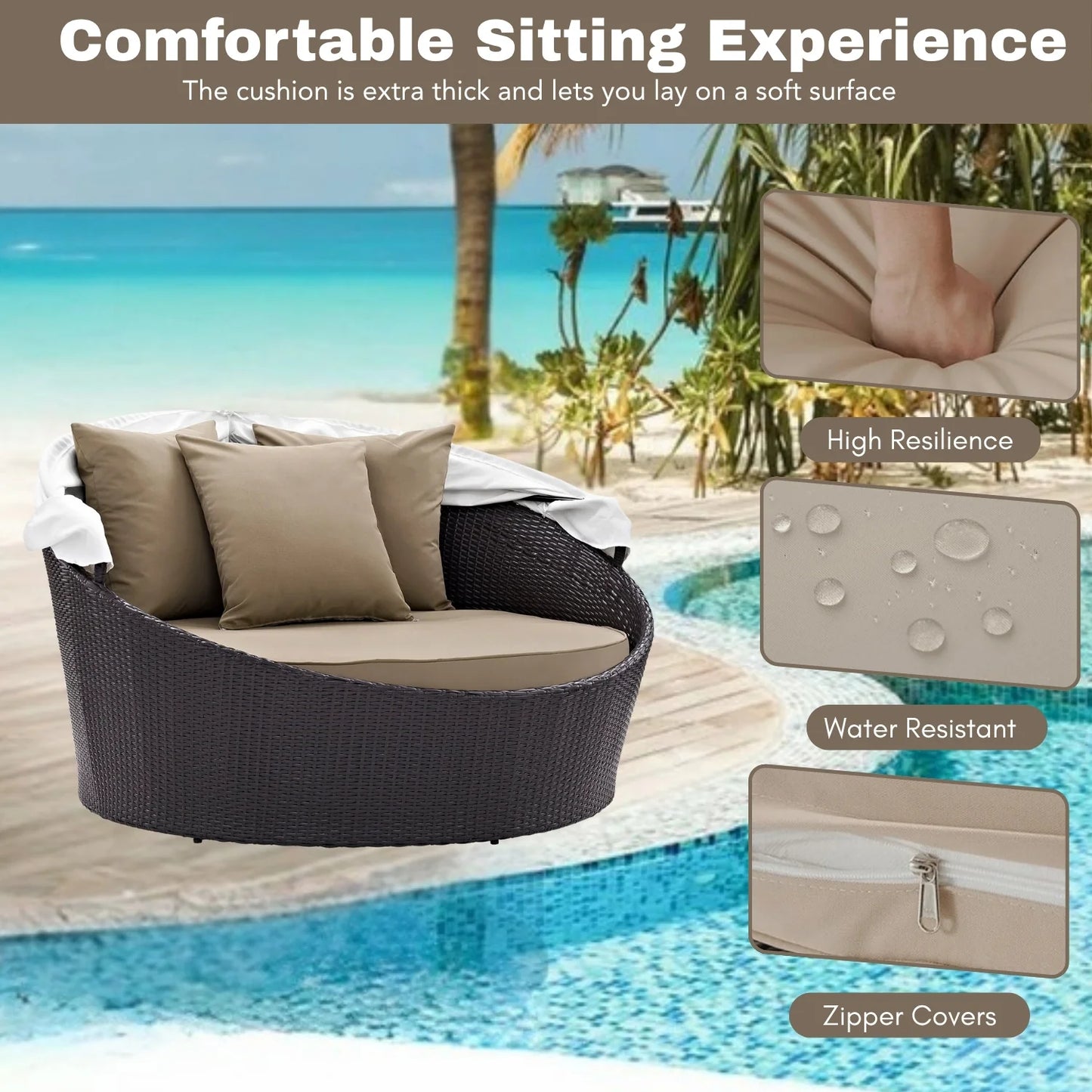 Yetunde Outdoor Rattan Wicker Patio Daybed with Retractable Canopy