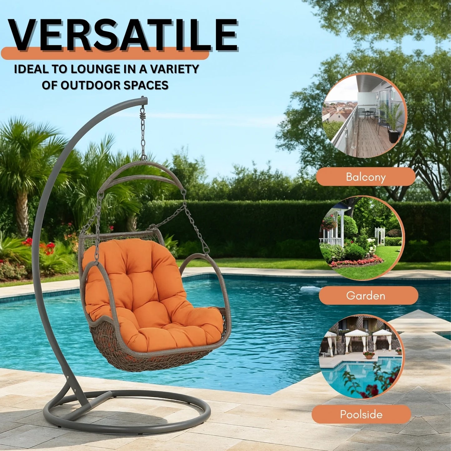 Folake Outdoor Rattan Wicker Hanging Swing Chair with Cushion