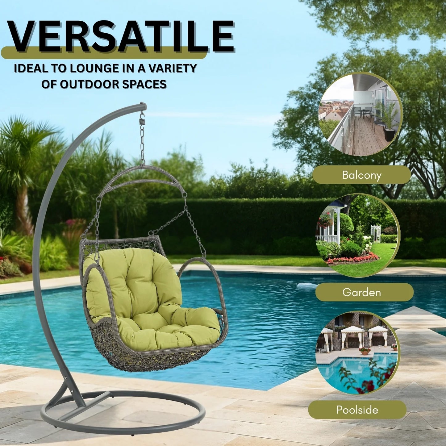 Ireti Outdoor Rattan Wicker Hanging Swing Chair with Cushion