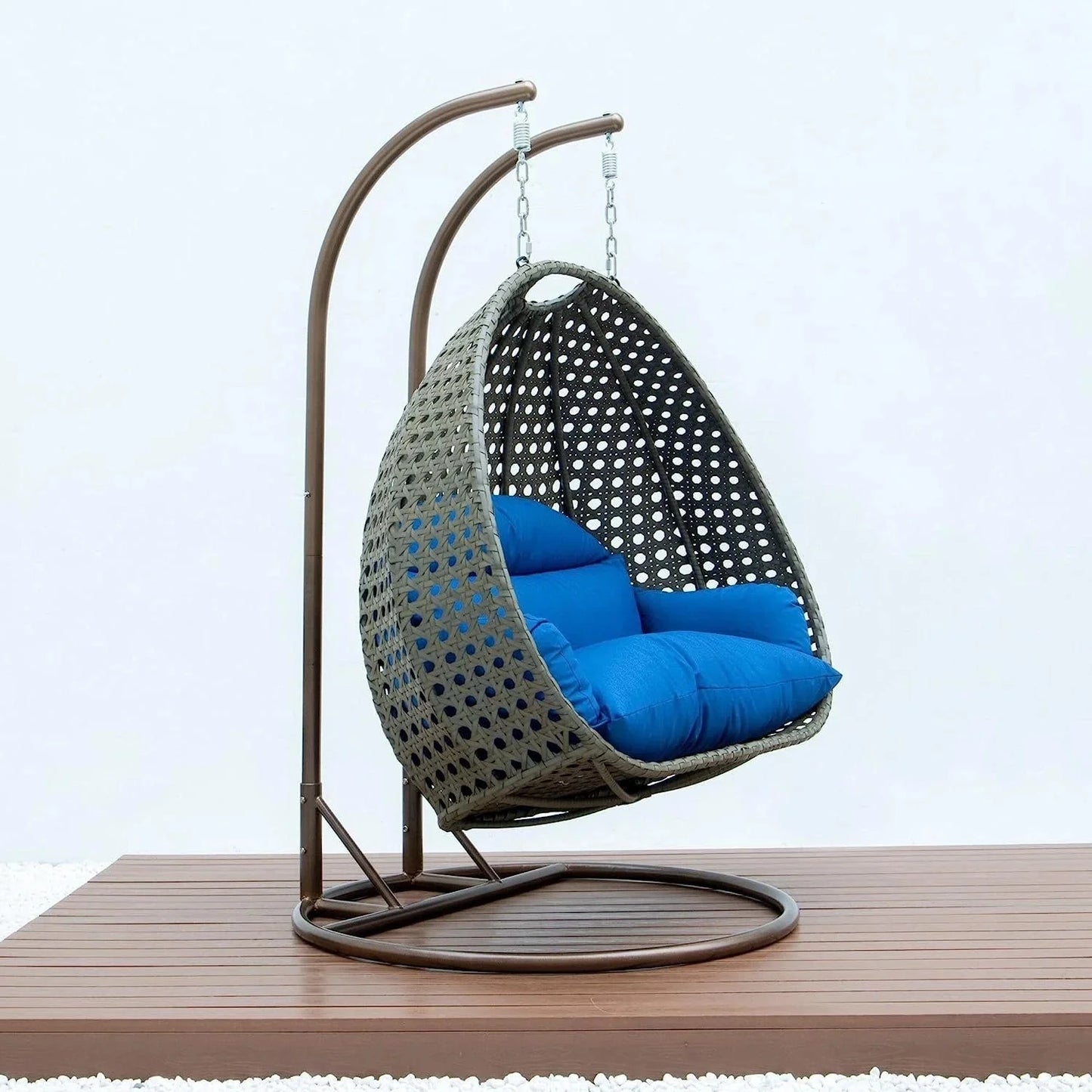 Guo Double Seater Hanging Swing Chair (Dark Brown/Royal Blue)