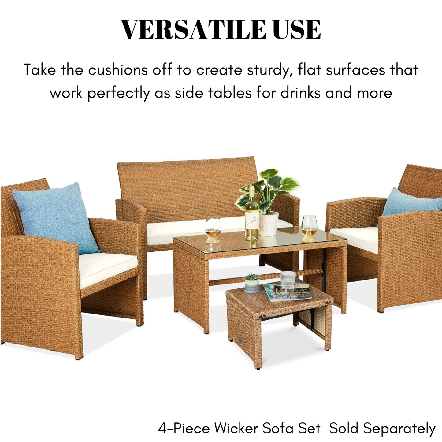 Liyana Set of 2 Wicker Ottomans, Multipurpose Outdoor Furniture