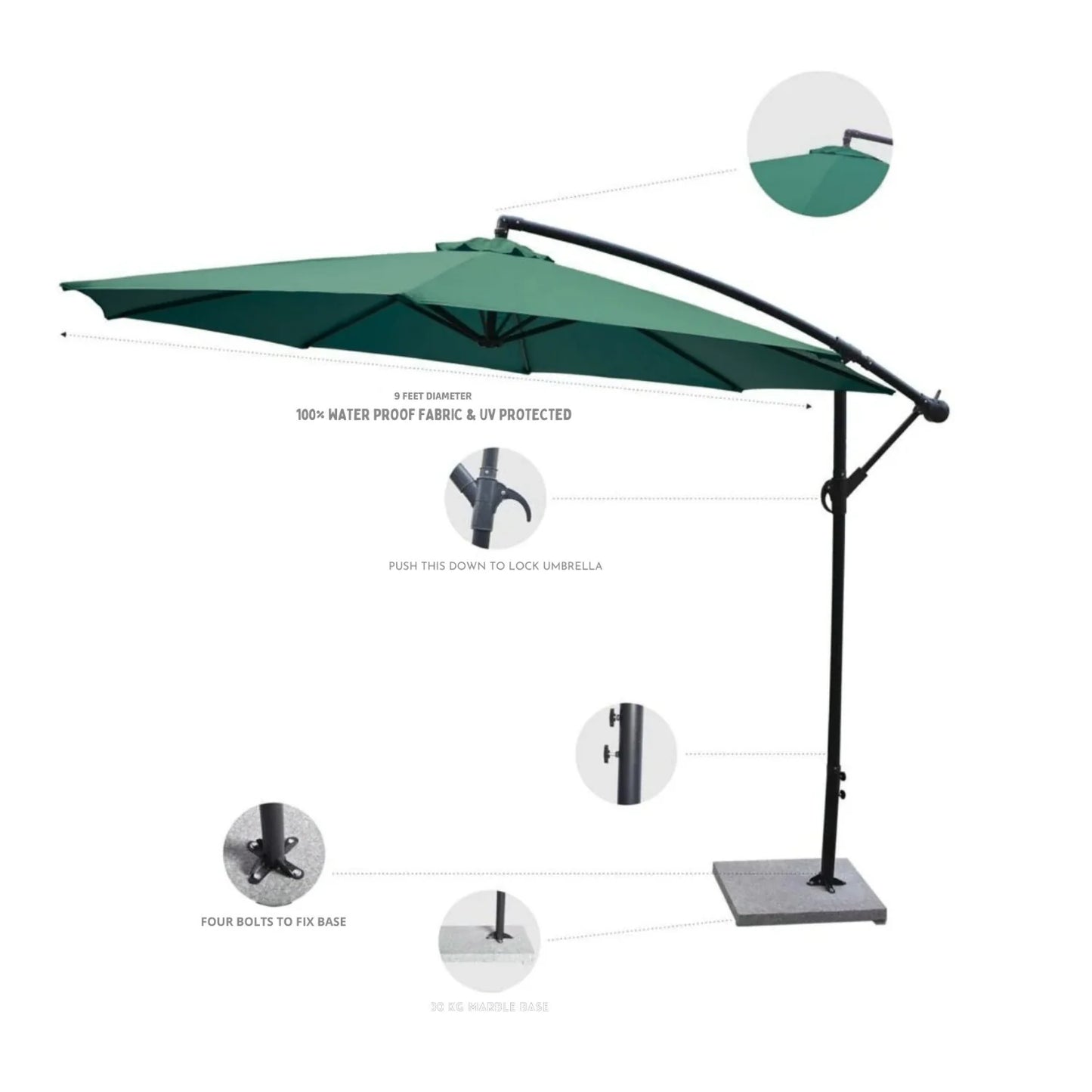 Rutendo 9 Ft Outdoor Offset Cantilever Patio Umbrella with Marble Base