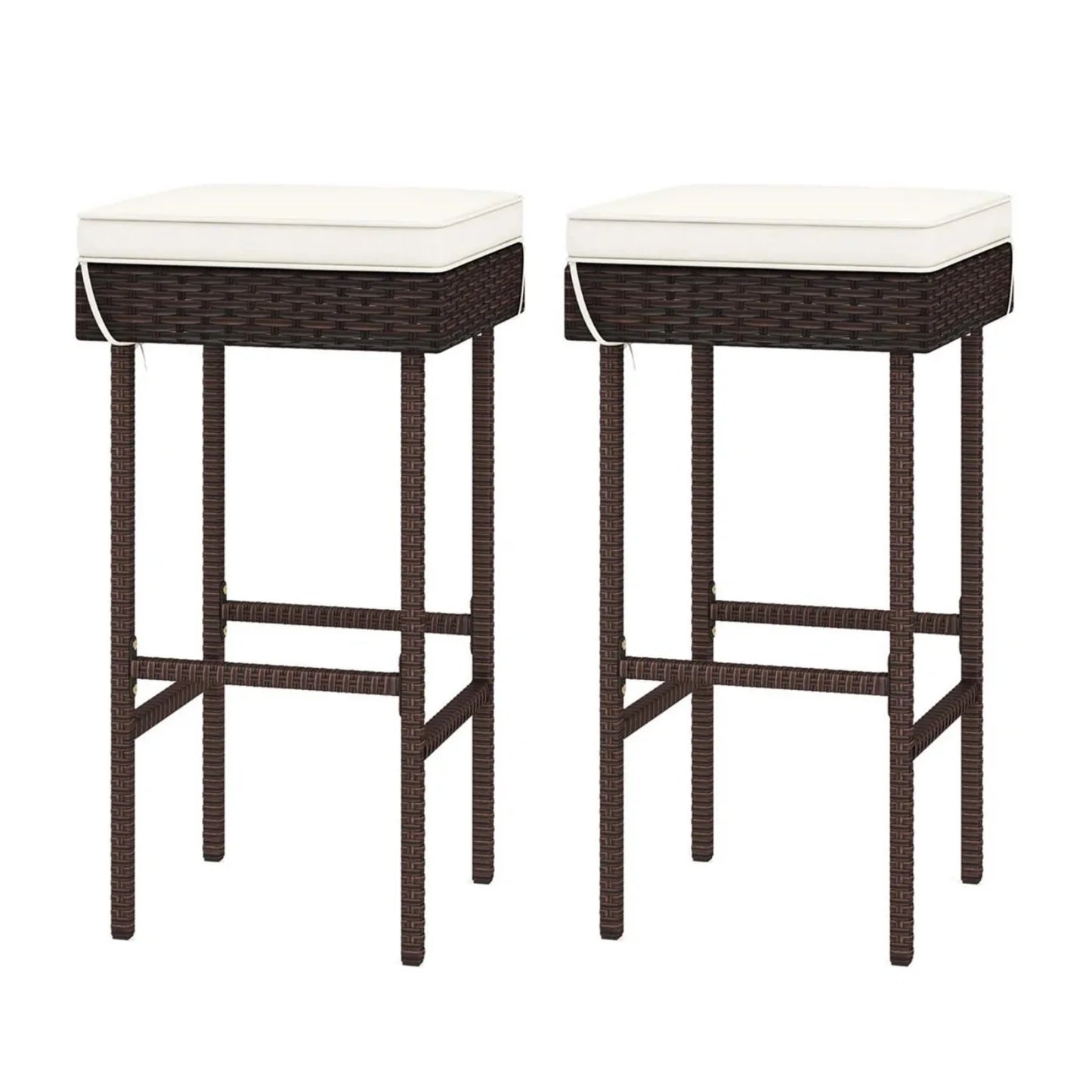 Lourdes 2-Piece Rattan Wicker Patio Bar Stools