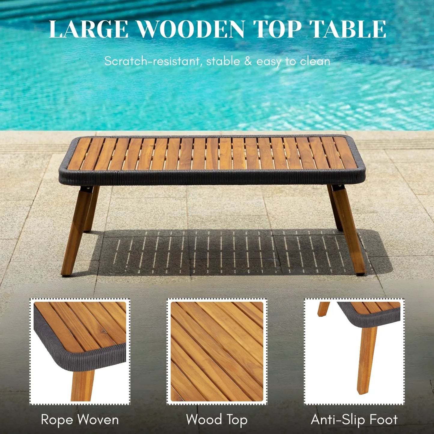 Adriana 4-Piece Outdoor Rope Patio Furniture Set with Wood-Top Table