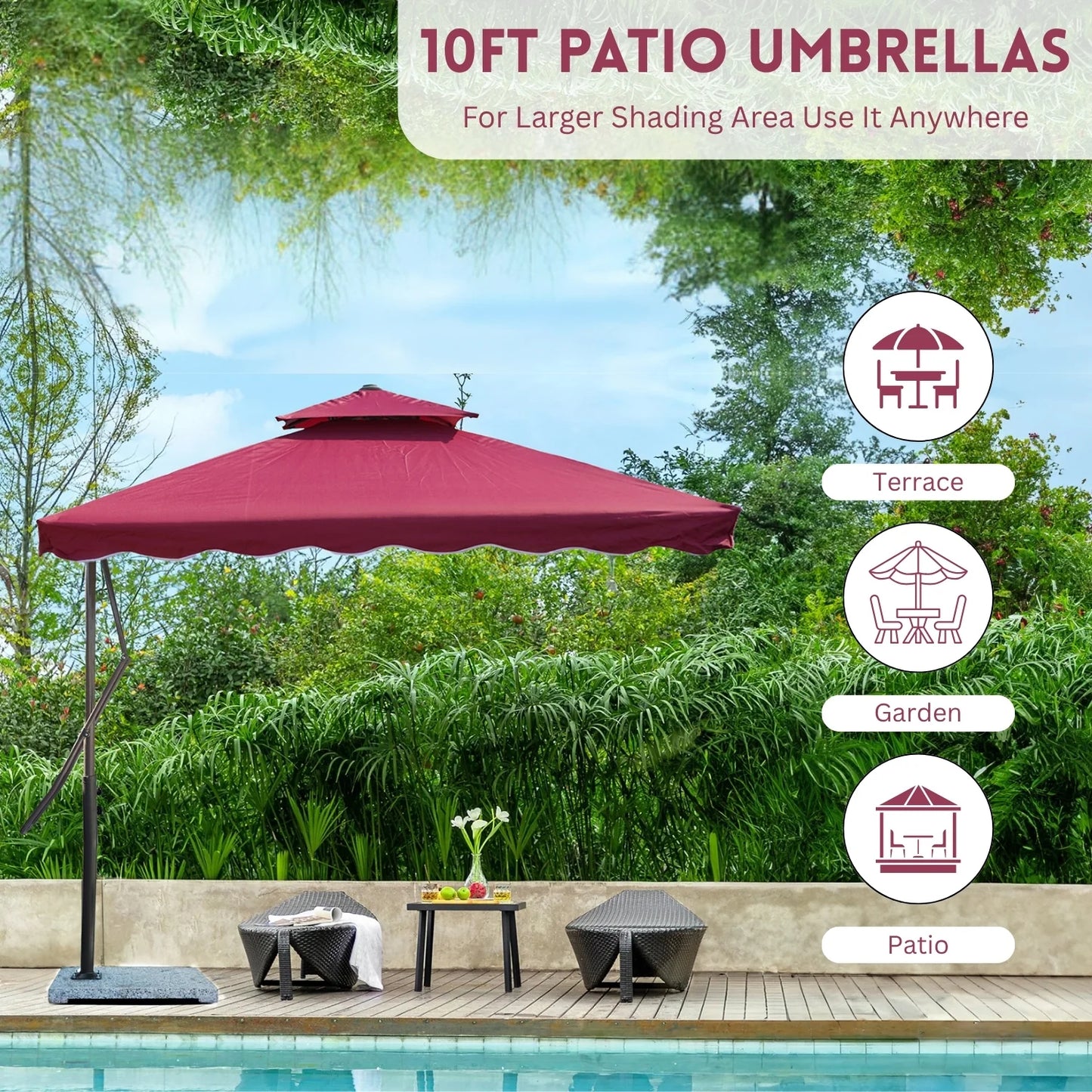 Marta 10ft Side Pole Square Shape Outdoor Umbrella With Marble Base (Red)