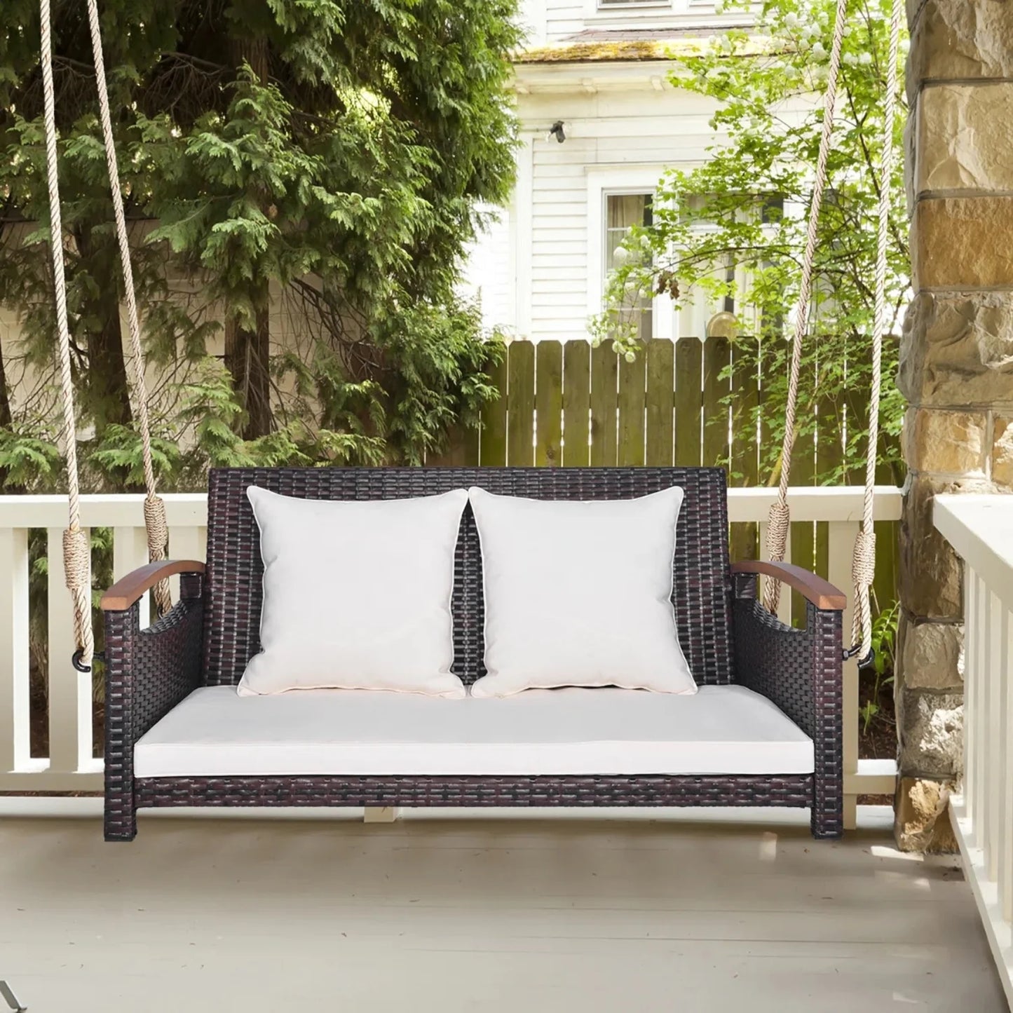 Afaf Outdoor Dark Brown Rattan Wicker Two Seater Sofa Swing