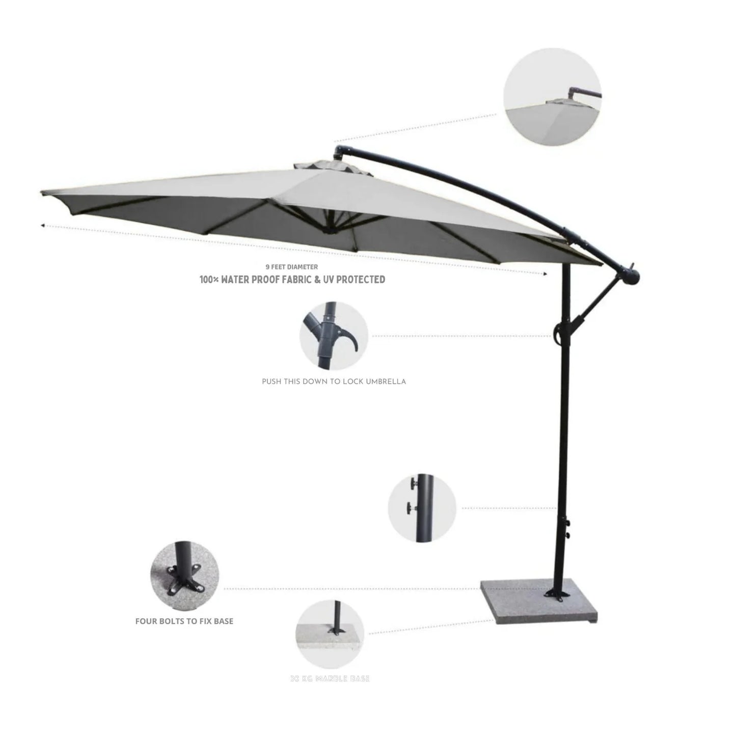 Tinashe 9 Ft Outdoor Offset Cantilever Patio Umbrella with Marble Base