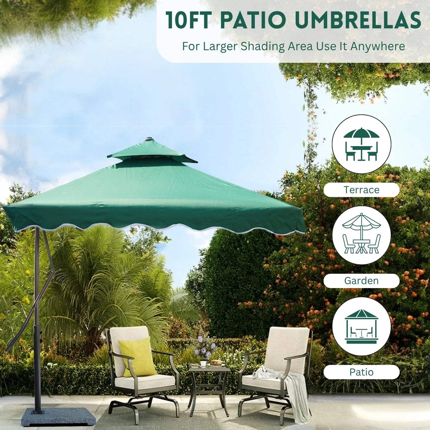 Vanya 10ft Side Pole Square Shape Outdoor Umbrella With Marble Base (Green)