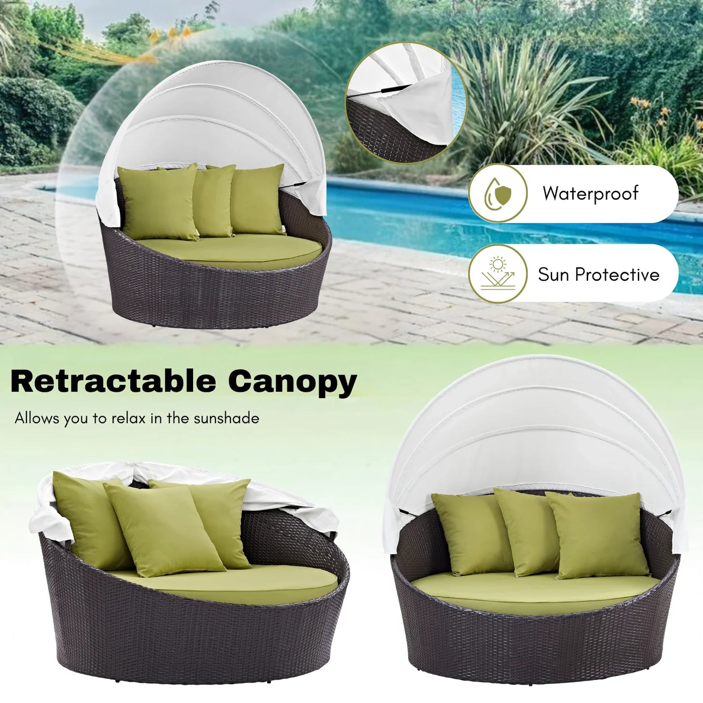 Titilayo Outdoor Rattan Wicker Patio Daybed with Retractable Canopy