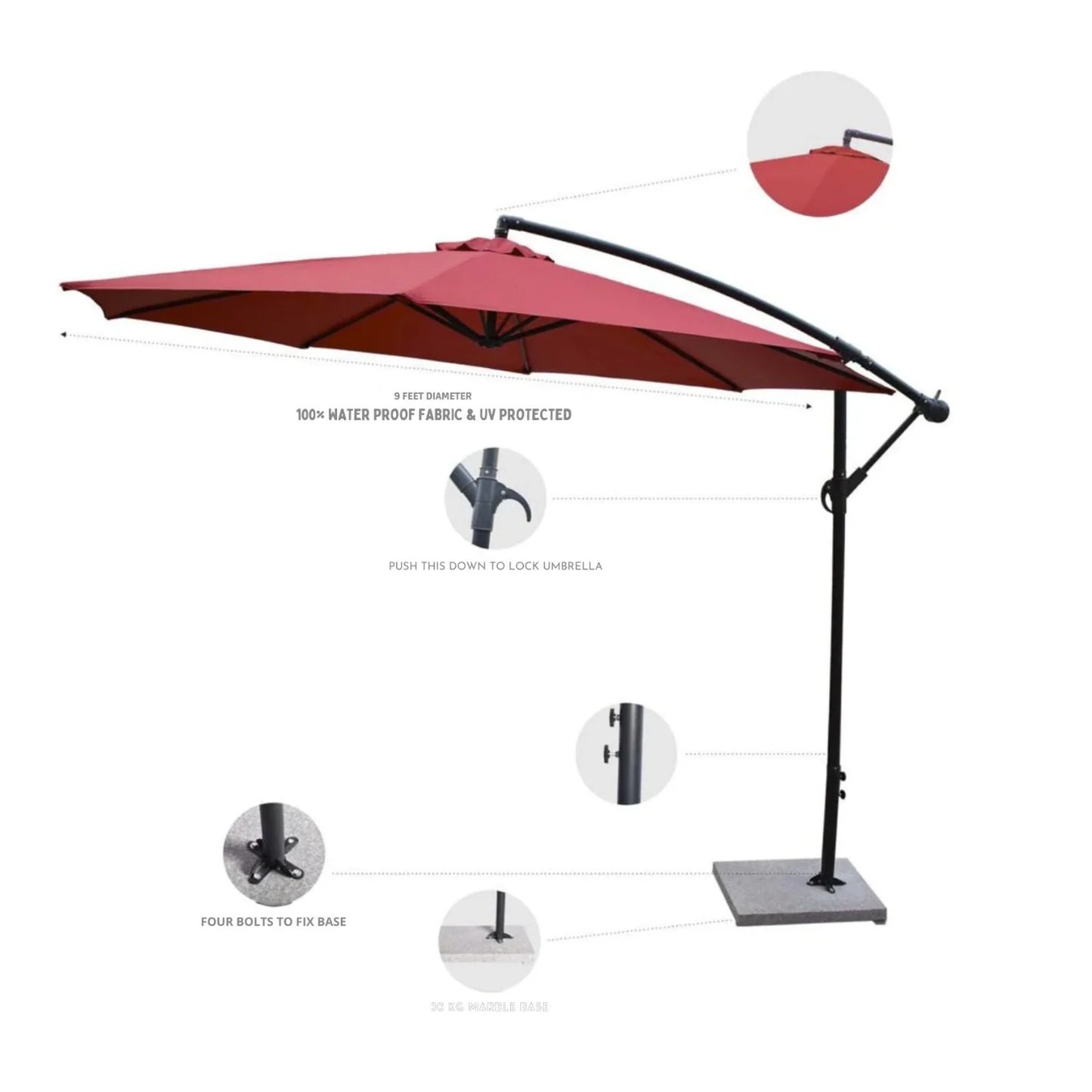 Chipo 9 Ft Outdoor Offset Cantilever Patio Umbrella with Marble Base