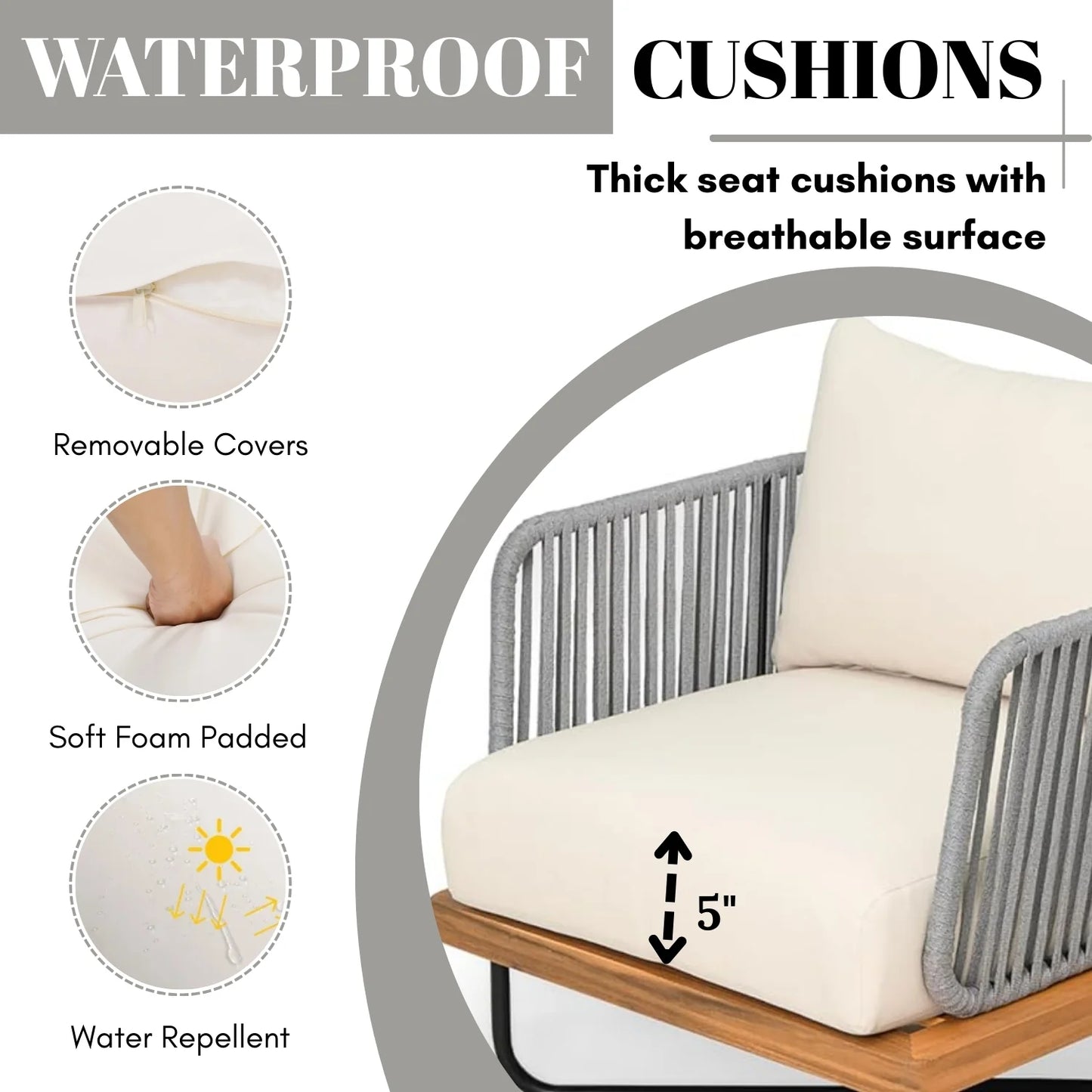 Vibhuti Outdoor 4-Piece Rope Woven Conversation Sofa Set with Wooden Top Table