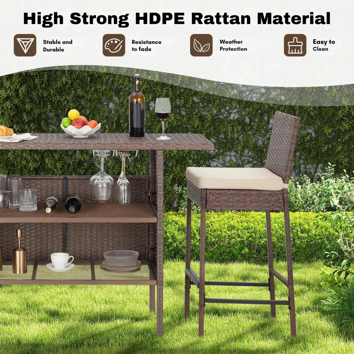 Sayaka 5-Piece Outdoor Rattan Wicker Bar Set with Wicker Top Table
