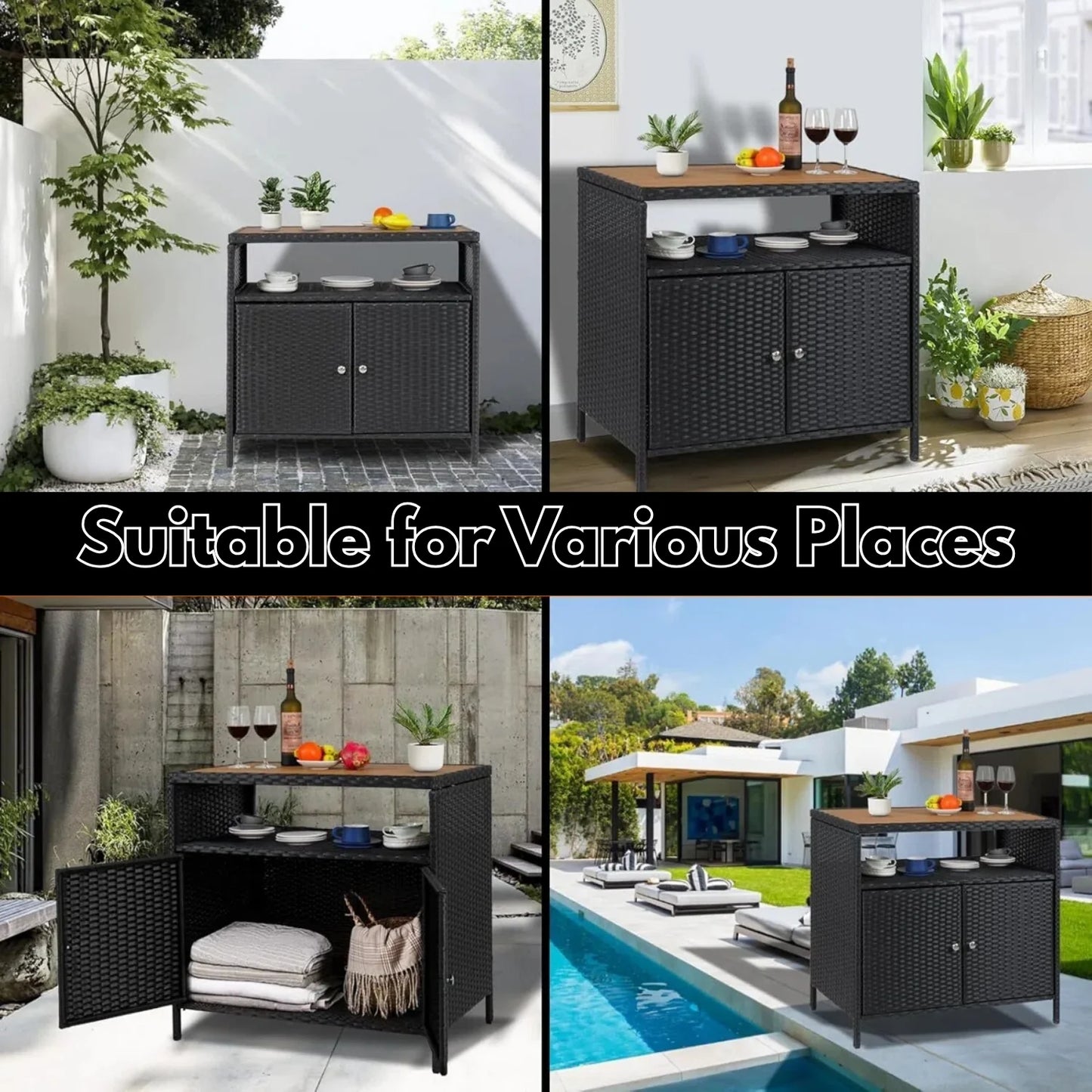 Soledad Outdoor Rattan Wicker Bar Table With Wooden Top
