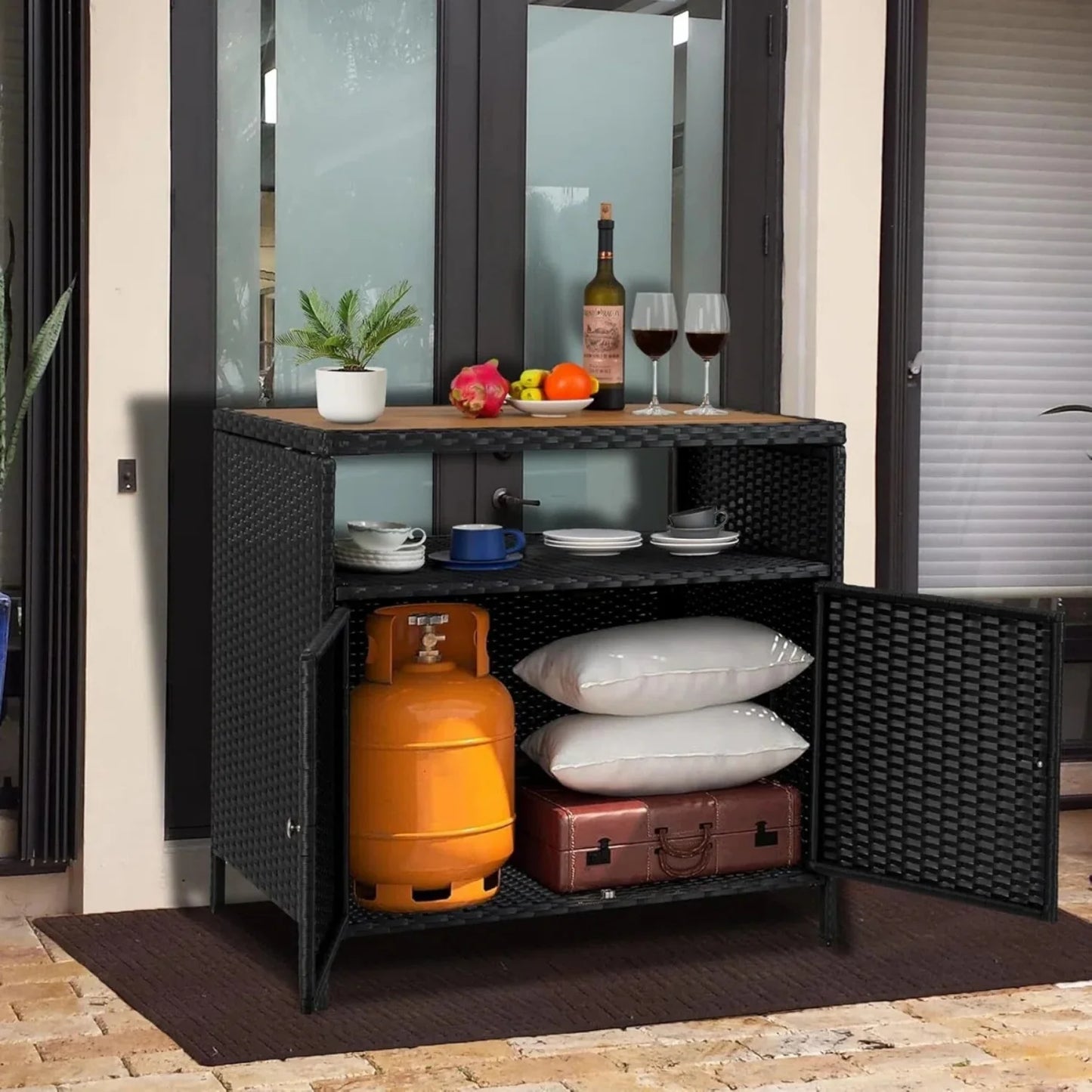 Soledad Outdoor Rattan Wicker Bar Table With Wooden Top
